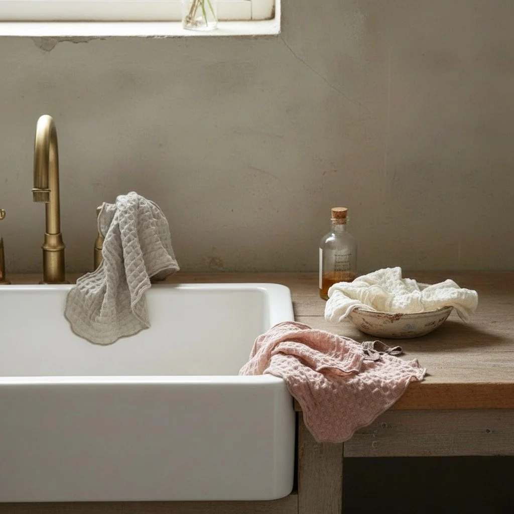 There are certain pieces in a home that quietly earn their place.

Not because they are dramatic.
Not because they demand attention.
But because you reach for them again and again.

For years, I have kept a small linen cotton waffle cloth within reac