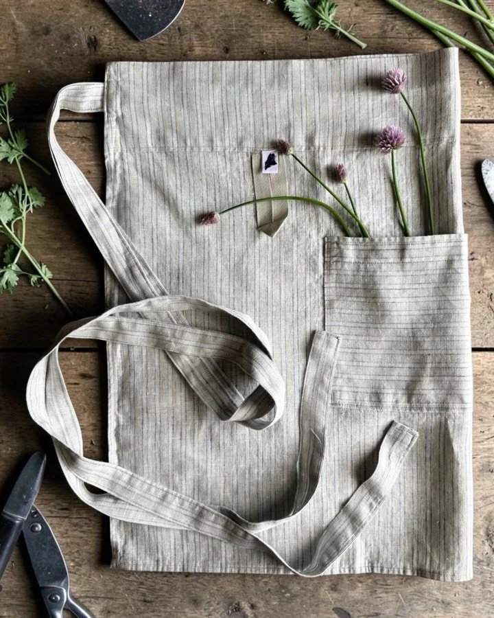 🪡 My newest linen apron to serve your everyday needs. For people who somehow end up baking bread when they only meant to make coffee. 

🛒 Need a logical reason to order? They&rsquo;re small batch crafted on the coast of Maine, limited edition/quant