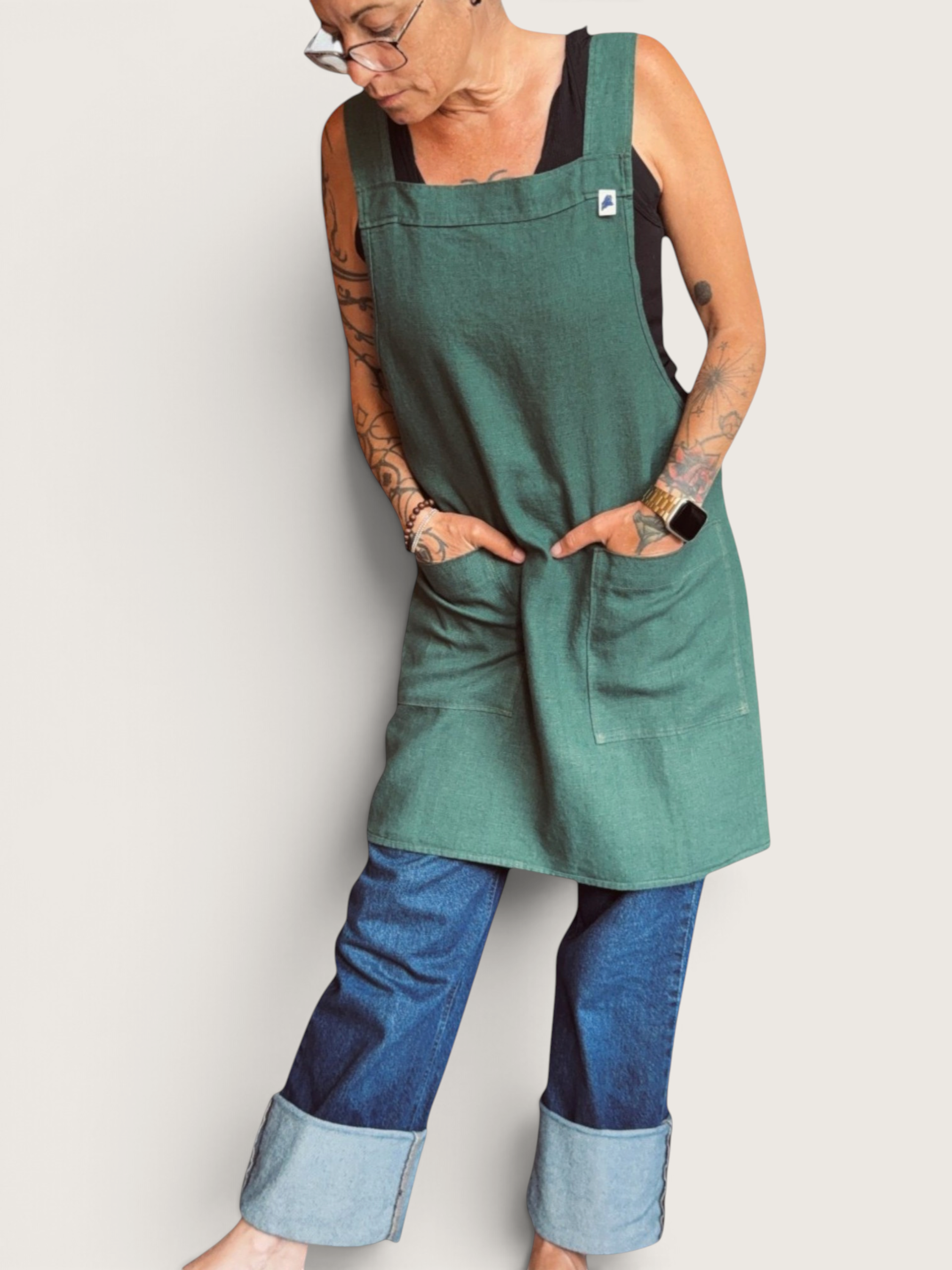 Emerald Linen Crossback Apron