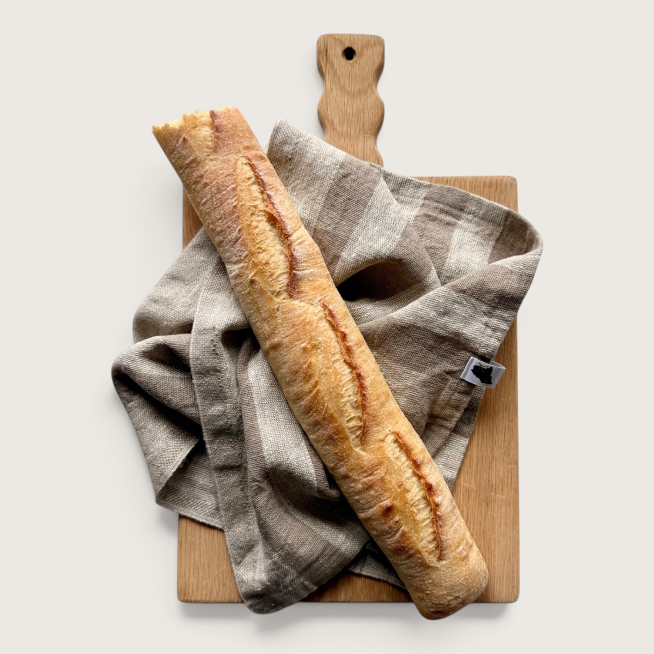 Rough Linen Hand Towel  •  Wide Tan Stripe
