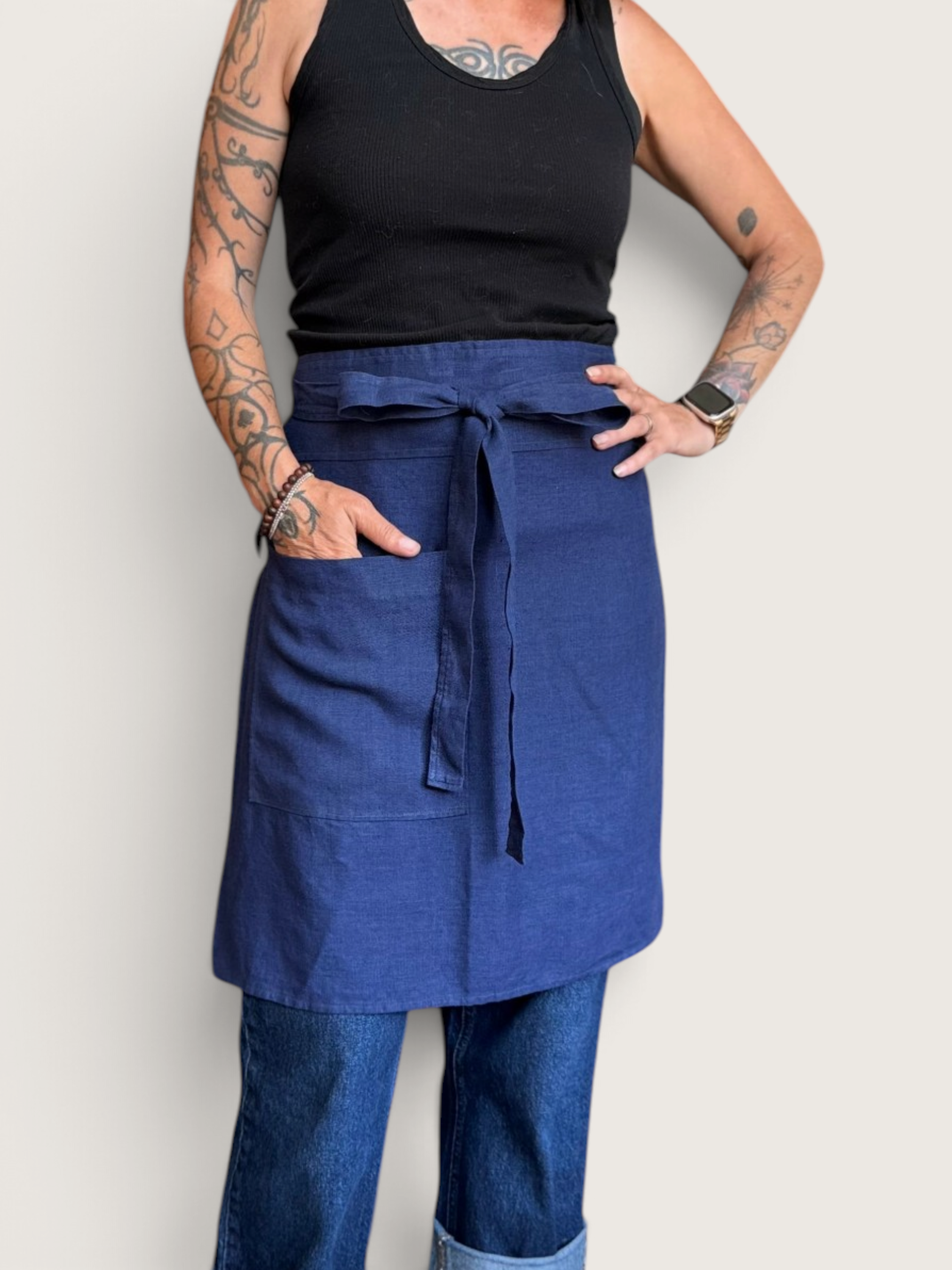 Blueberry Bistro Apron w/Pocket • 100% Linen