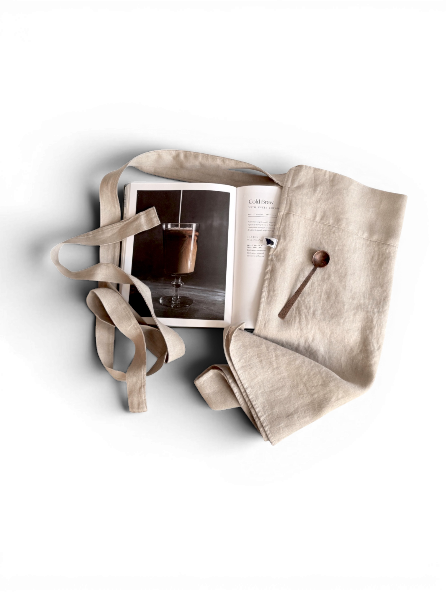 Café au Lait Tan Adjustable Half Cafe Apron • 100% Flax Linen