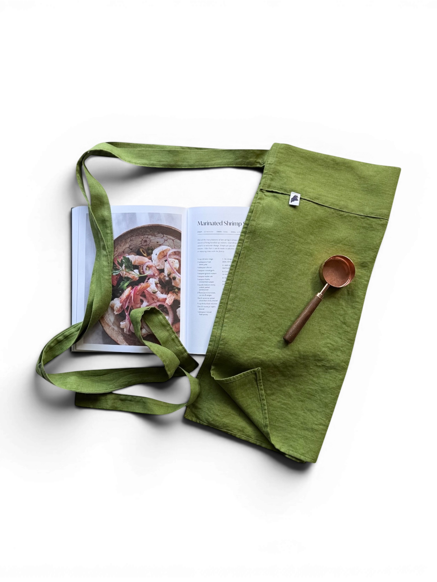 Fiddlehead Green Adjustable Half Cafe Apron • 100% Flax Linen