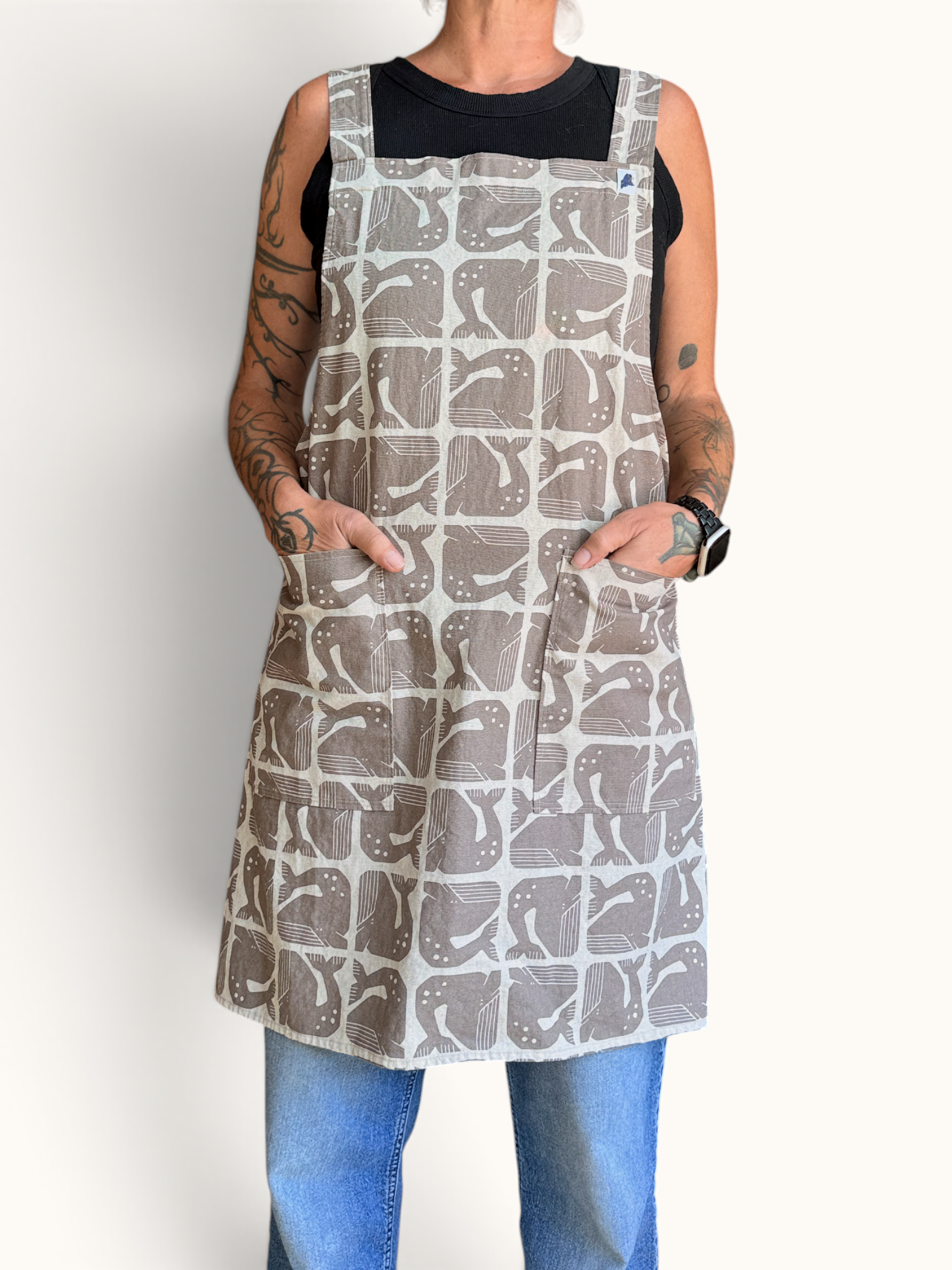 Whales By The Seaside Crossback Apron • Linen/Cotton Heavyweight