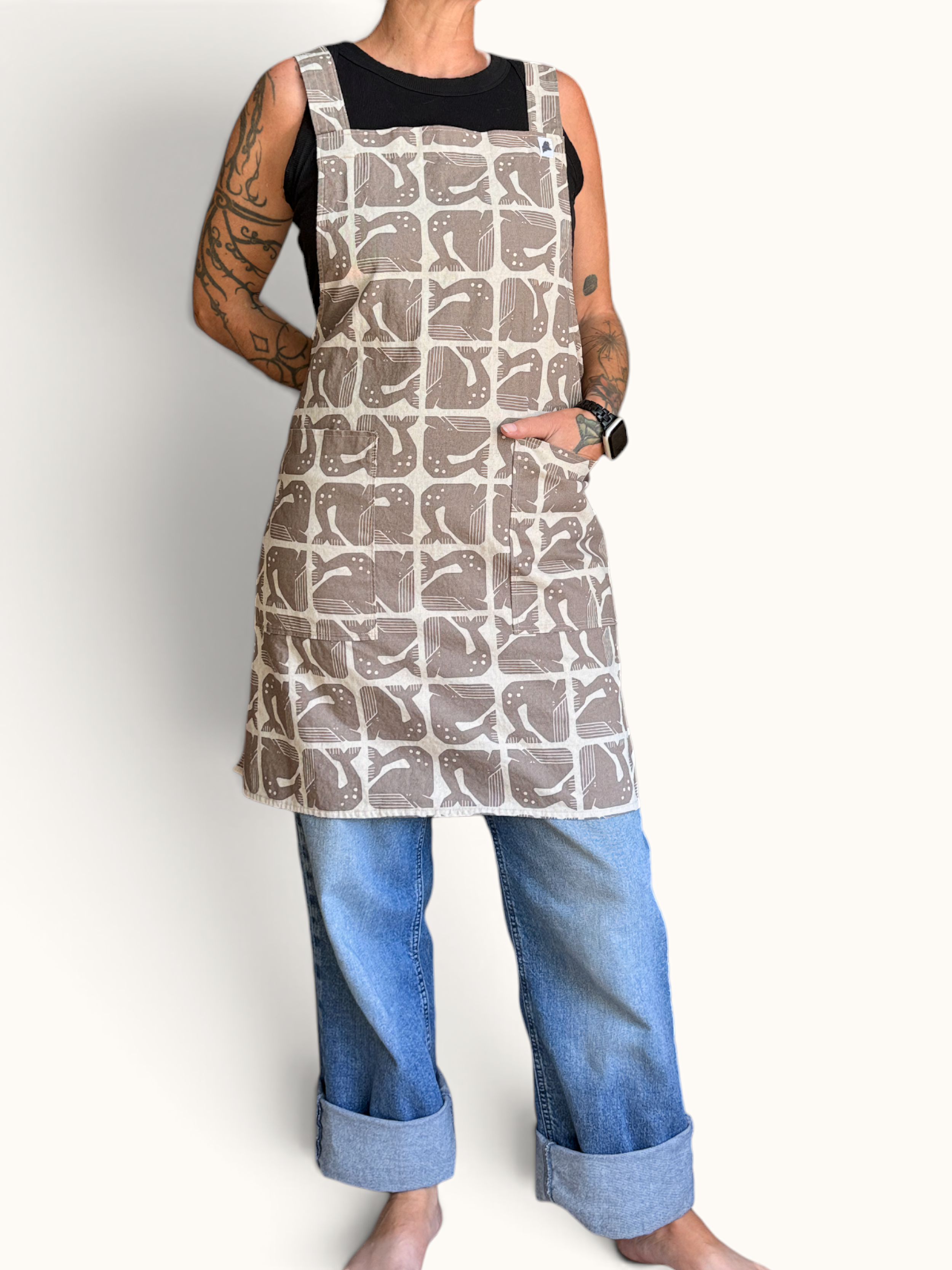 Whales By The Seaside Crossback Apron • Linen/Cotton Heavyweight
