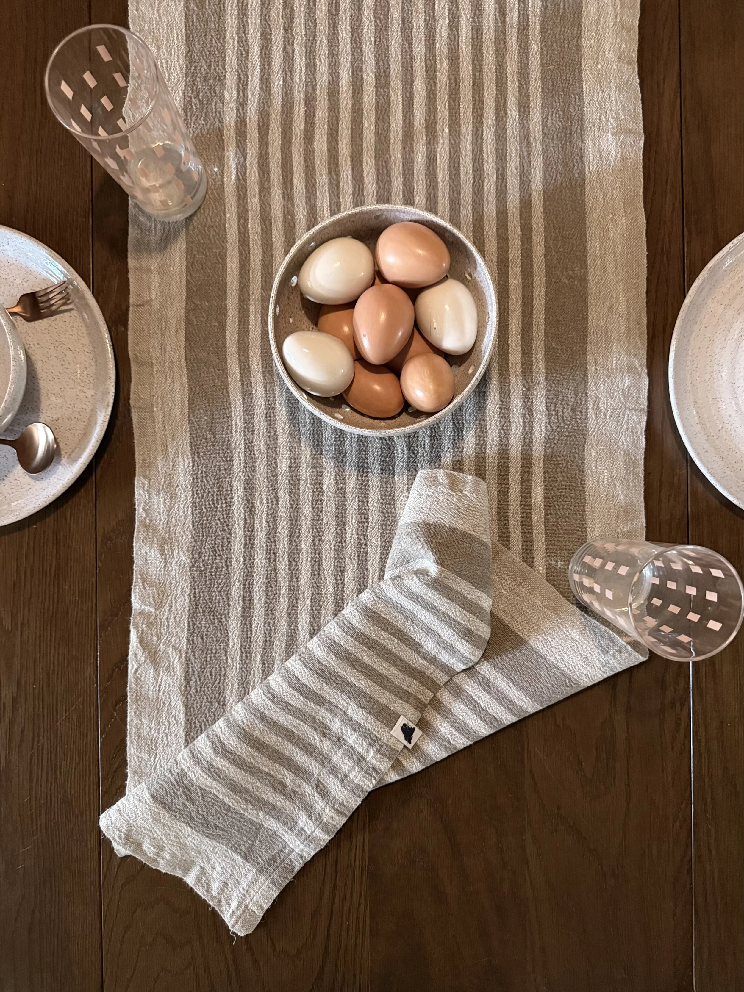 Rough Linen Table Runner  • Tan Stripes
