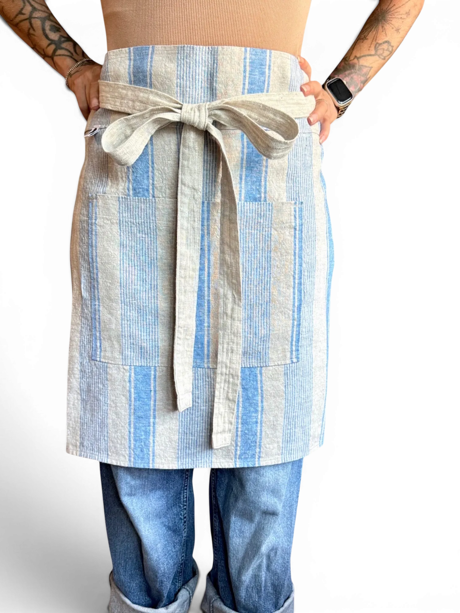 Sky Blue French Stripe Half Apron