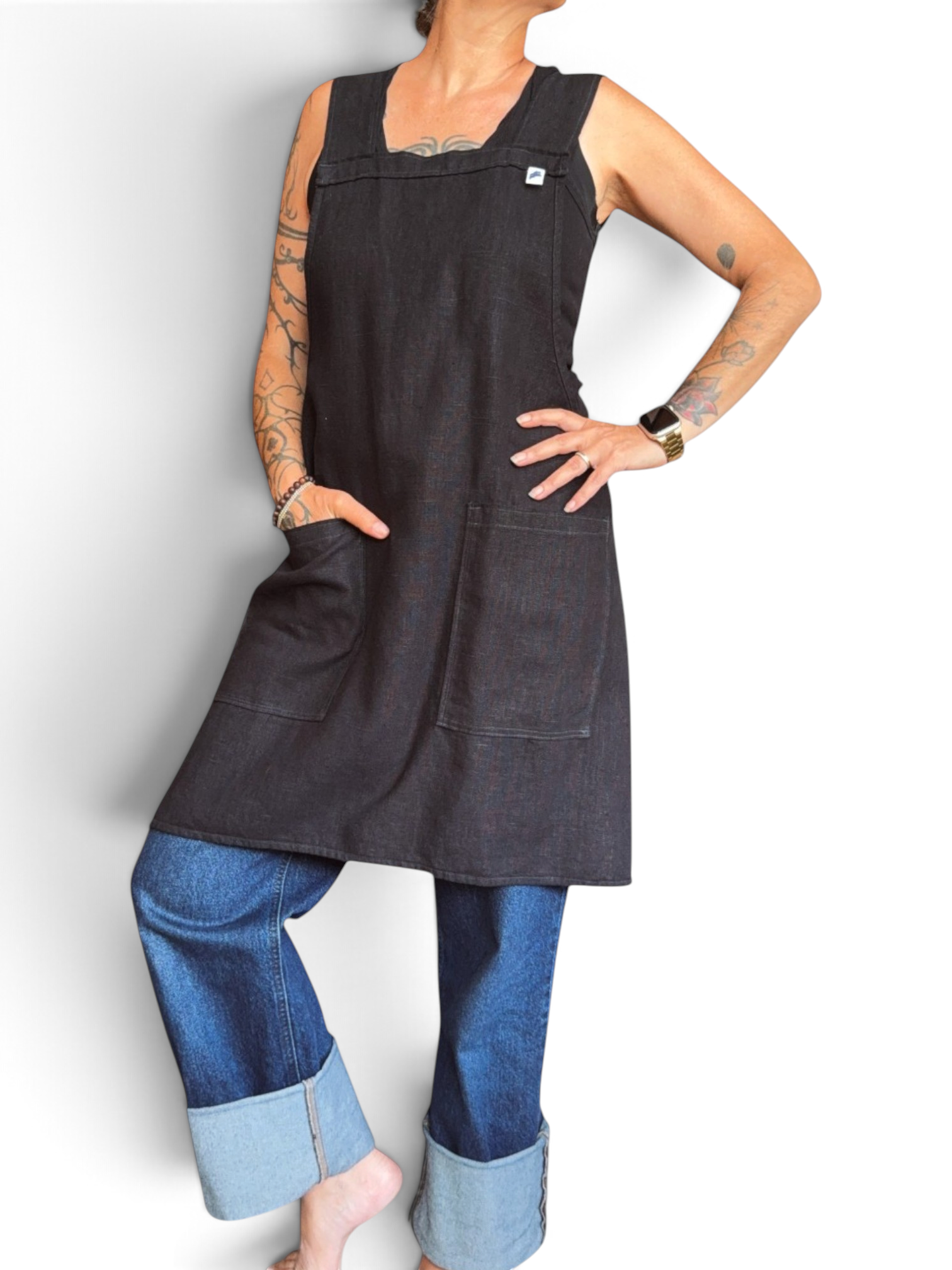 Black Linen Crossback Apron