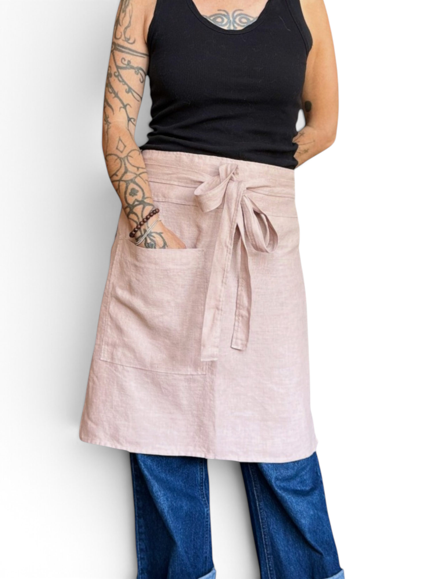 Rose Bistro Apron w/Pocket • 100% Linen
