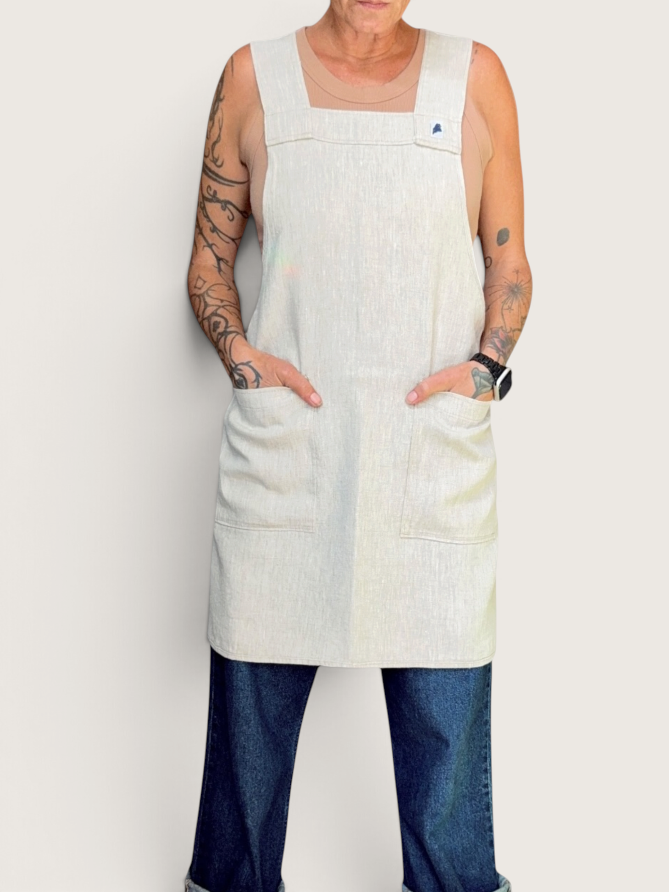 Oat Linen Crossback Apron