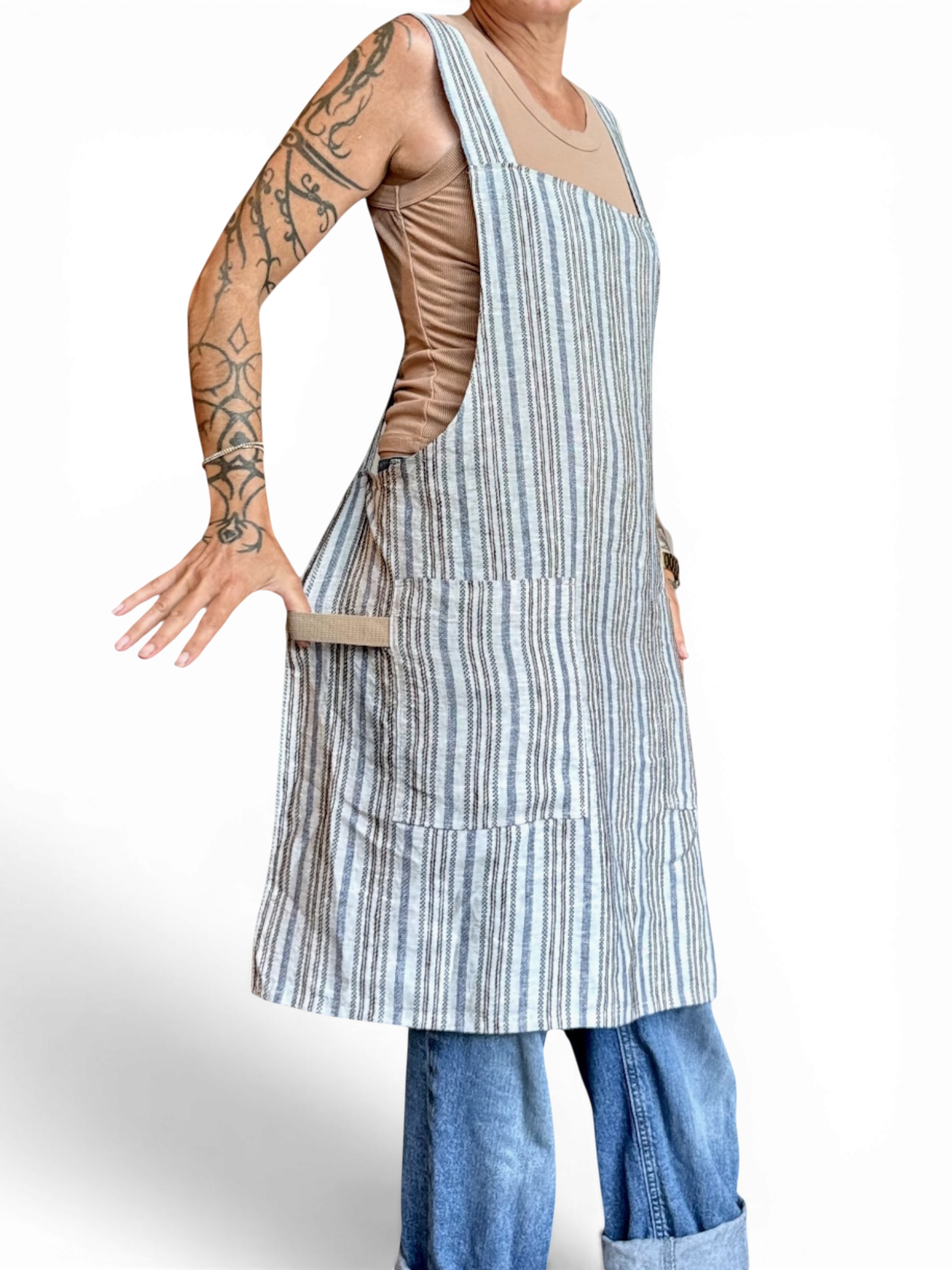 Harbor Stripe Linen Crossback Apron