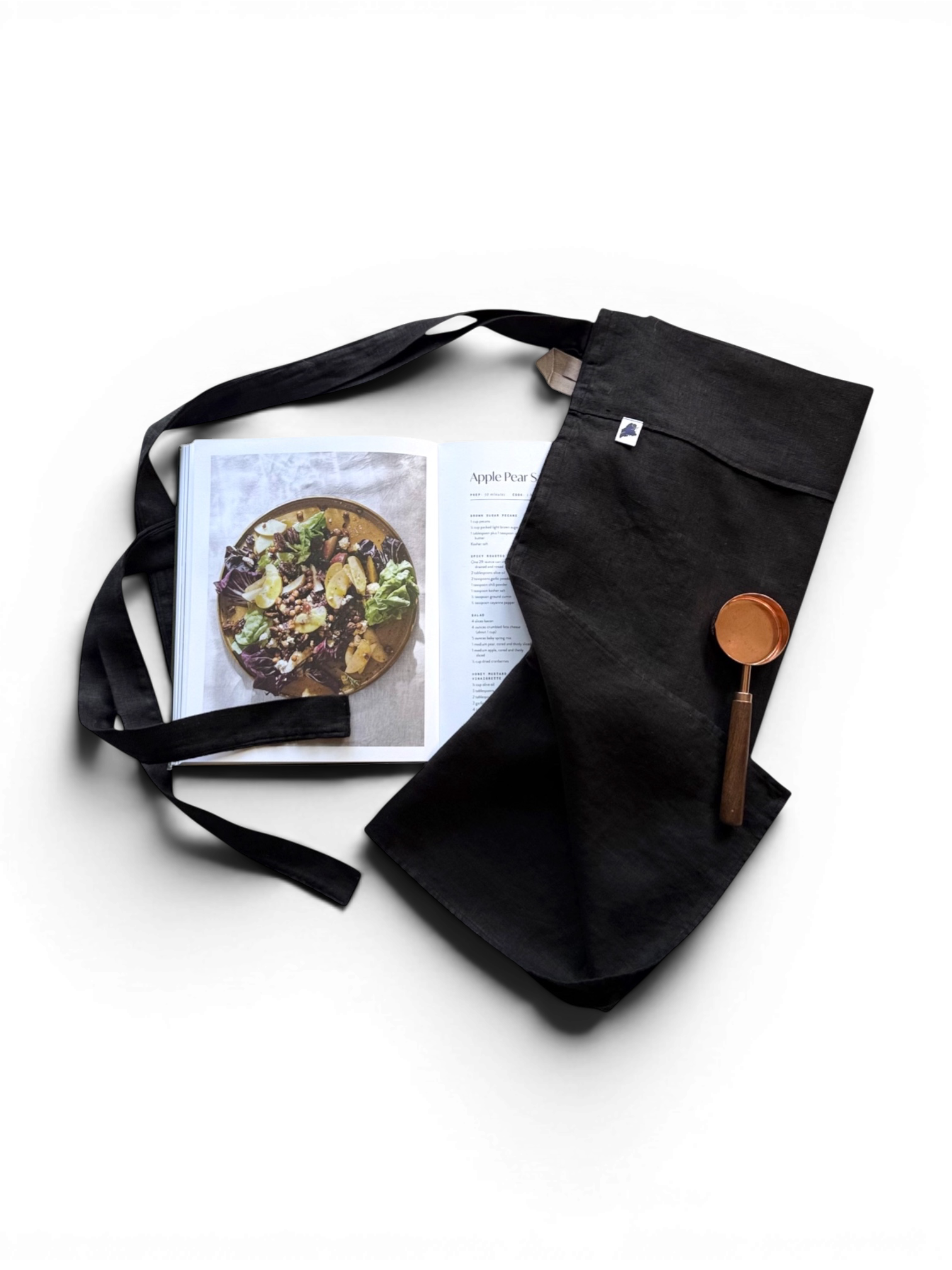 Black Adjustable Half Cafe Apron • 100% Flax Linen