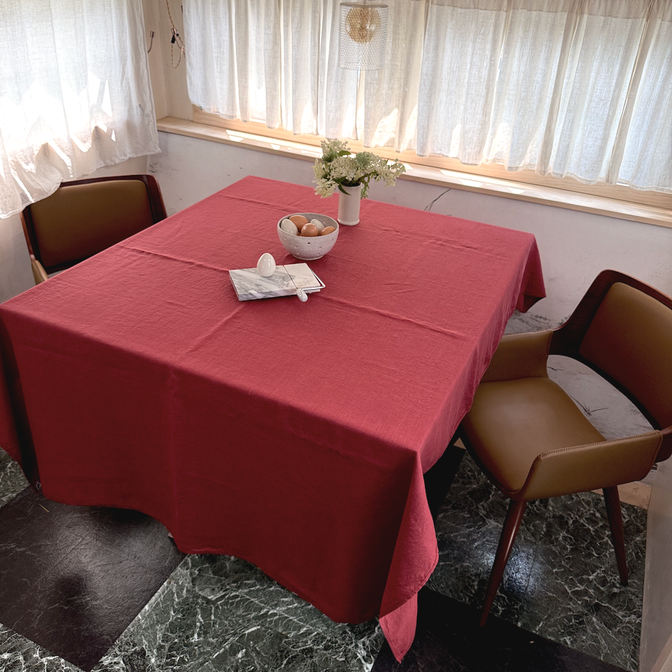 Currant Red 100% Flax Linen Tablecloth • 55" x 70"