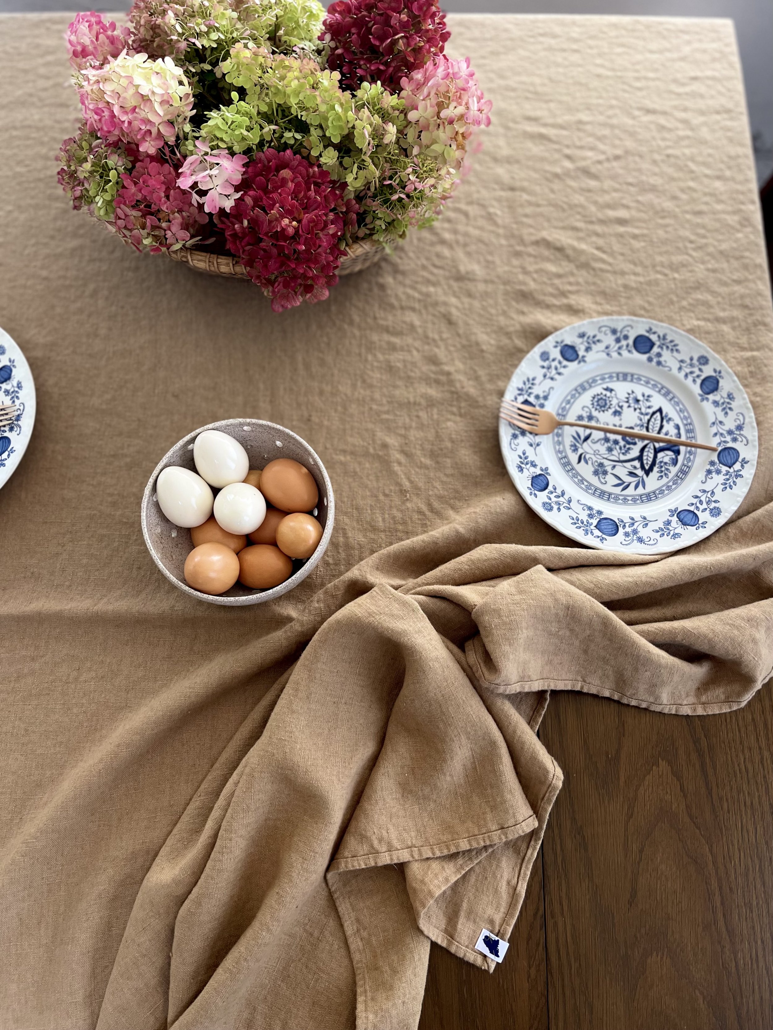 Pale Ginger Heavy Stonewashed Linen Tablecloth • 56" x 68"