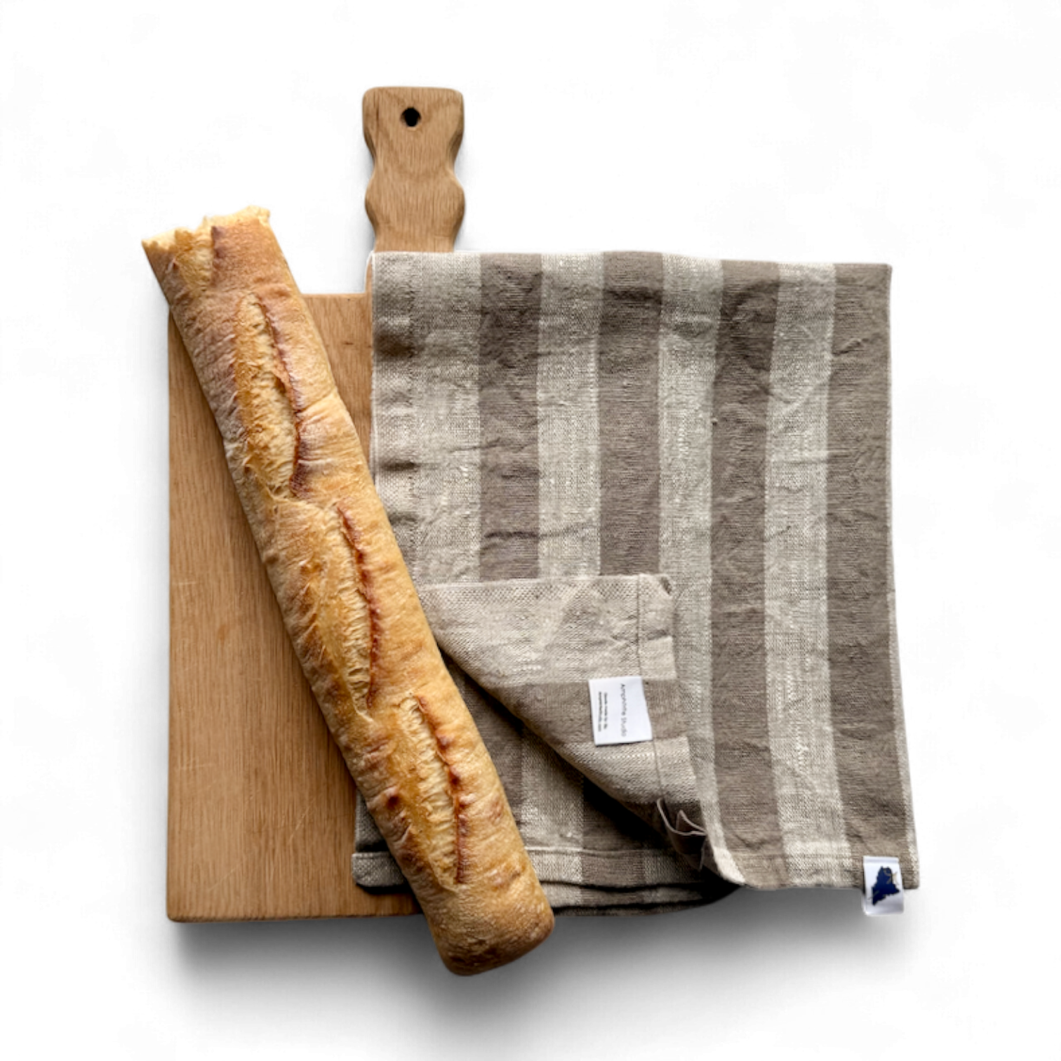 Rough Linen Hand Towel • Wide Tan Stripe