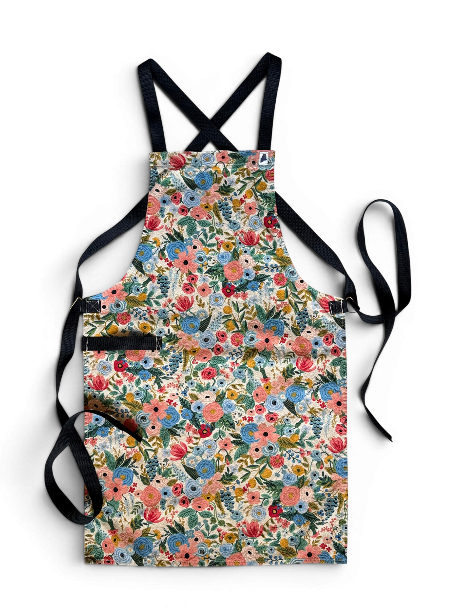 Floral Adjustable Crossback Bib Apron • Garden Party Blue