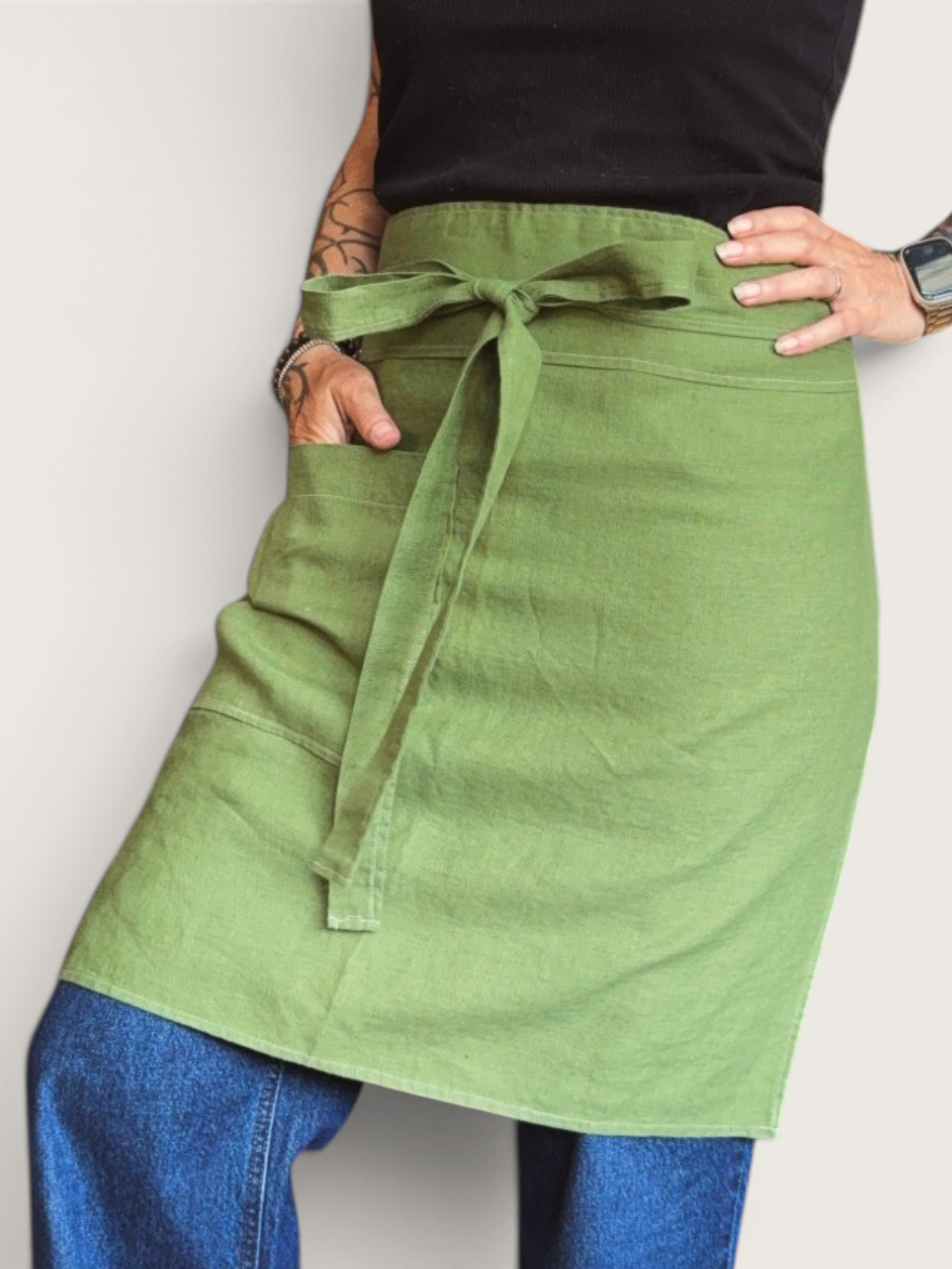 Fresh Peas Bistro Apron w/Pocket • 100% Linen