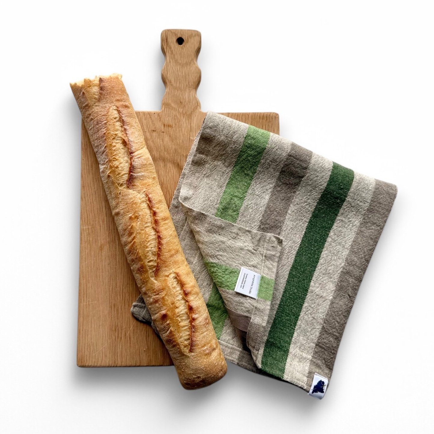 Rough Linen Hand Towel • Green Wide Stripe