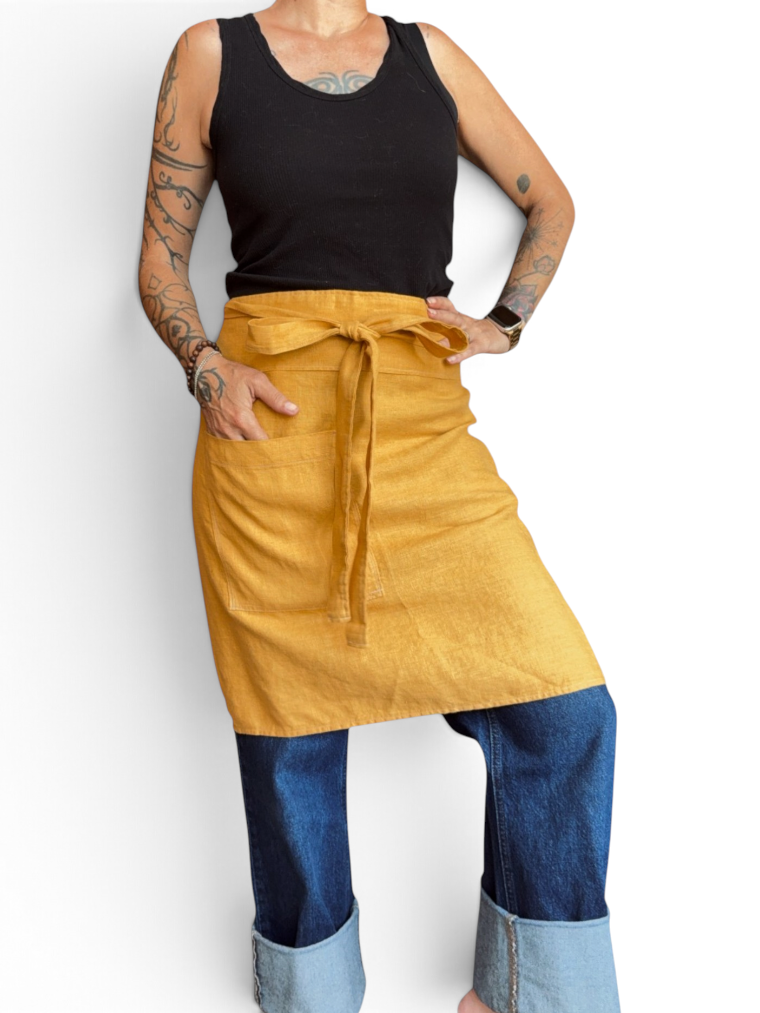 Goldenrod Bistro Apron w/Pocket • 100% Linen