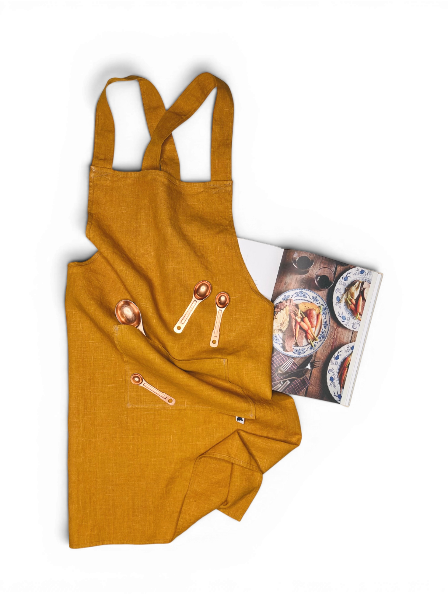 Linen Cross Back Apron • Goldenrod