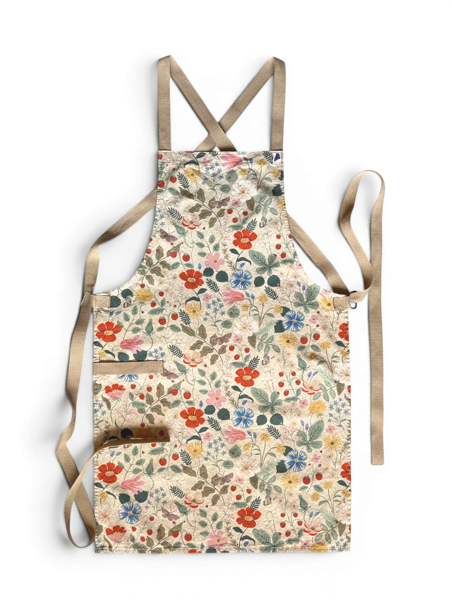 Floral Adjustable Crossback Bib Apron • Strawberry Fields Natural