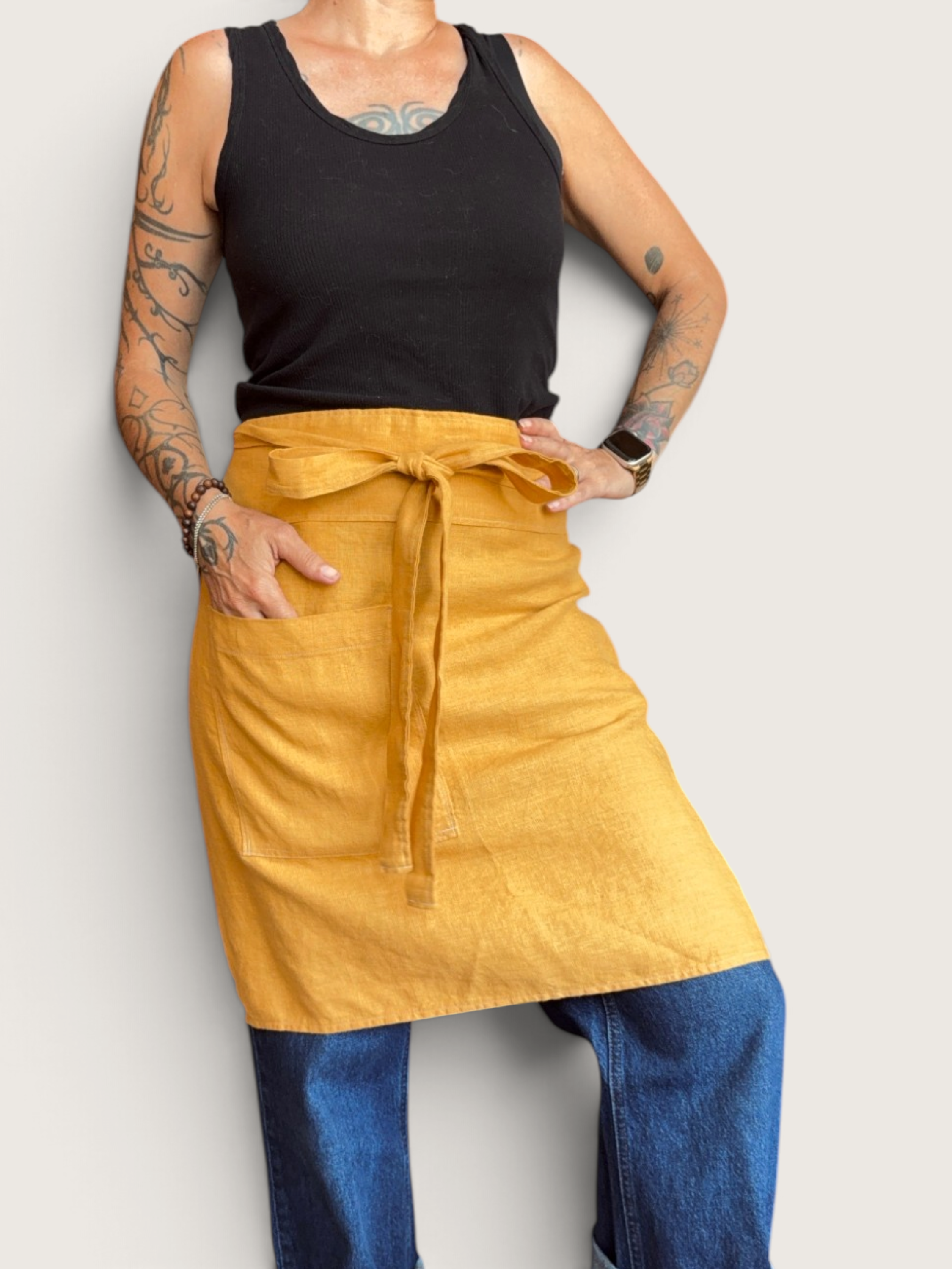 Goldenrod Bistro Apron w/Pocket • 100% Linen