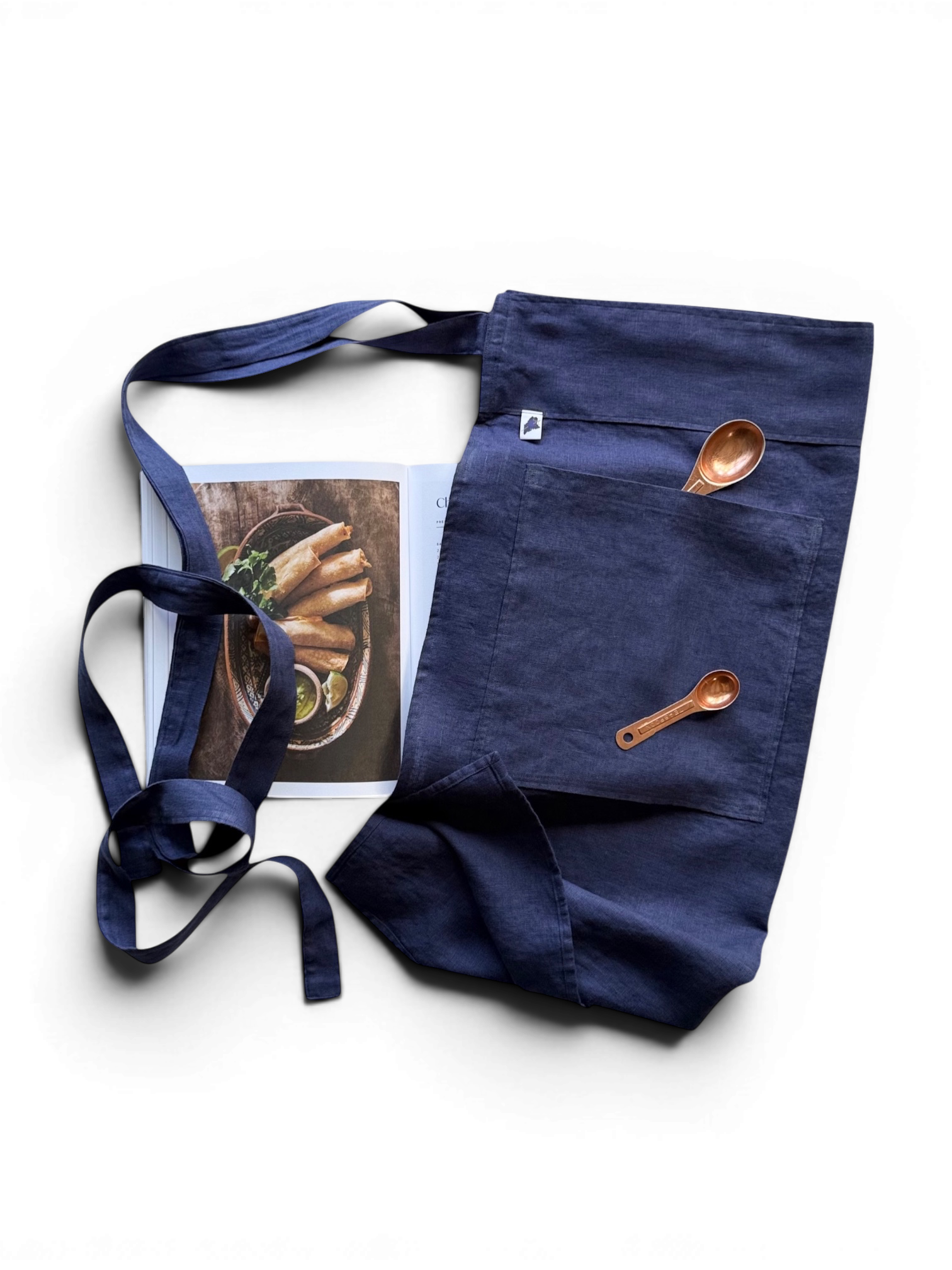 Blueberry Adjustable Bistro Apron w/Pocket • 100% Flax Linen