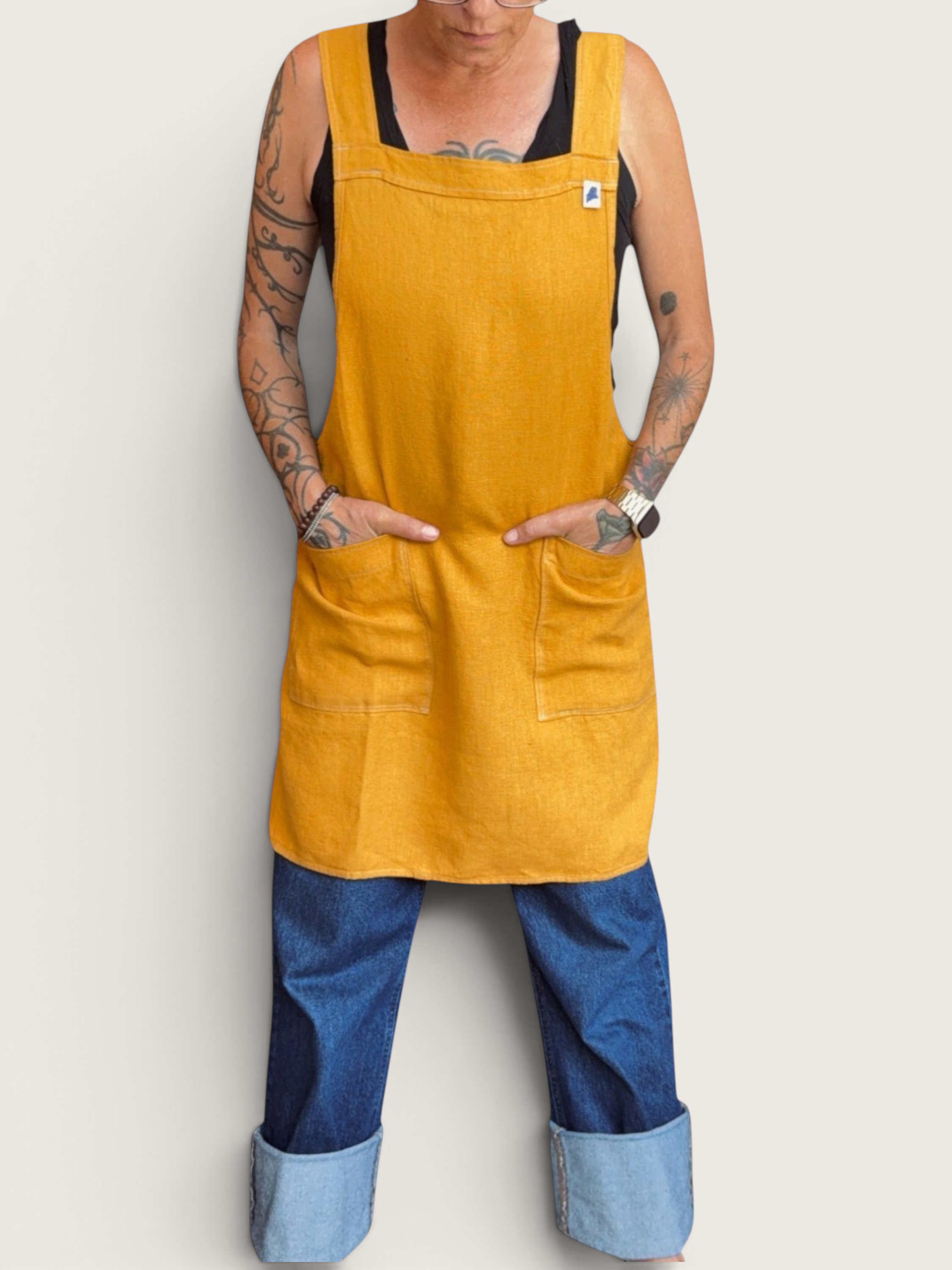 Linen Crossback Apron • Goldenrod