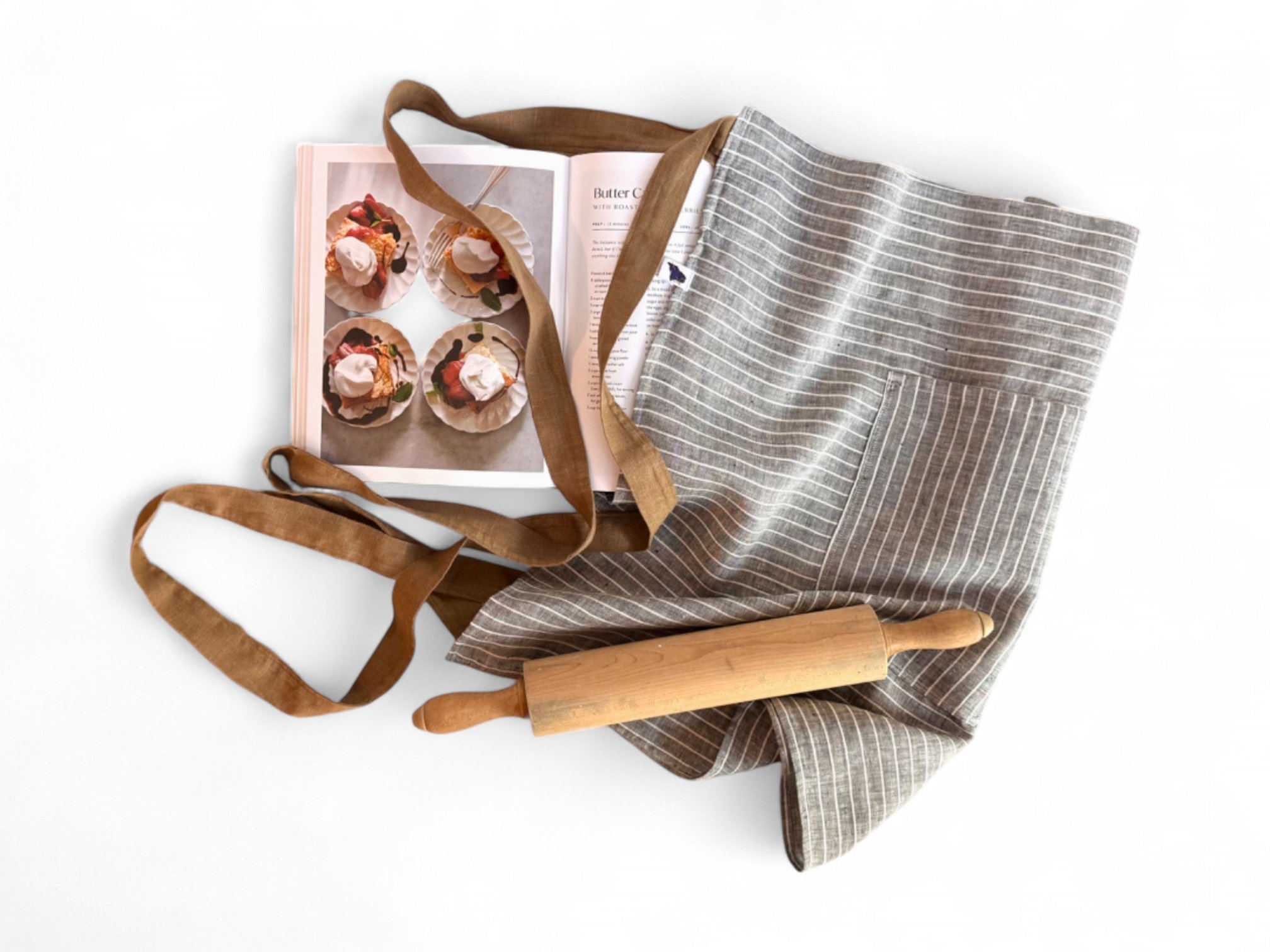 Limited Edition Gray Stripe Linen Cafe Apron • Ginger Ties