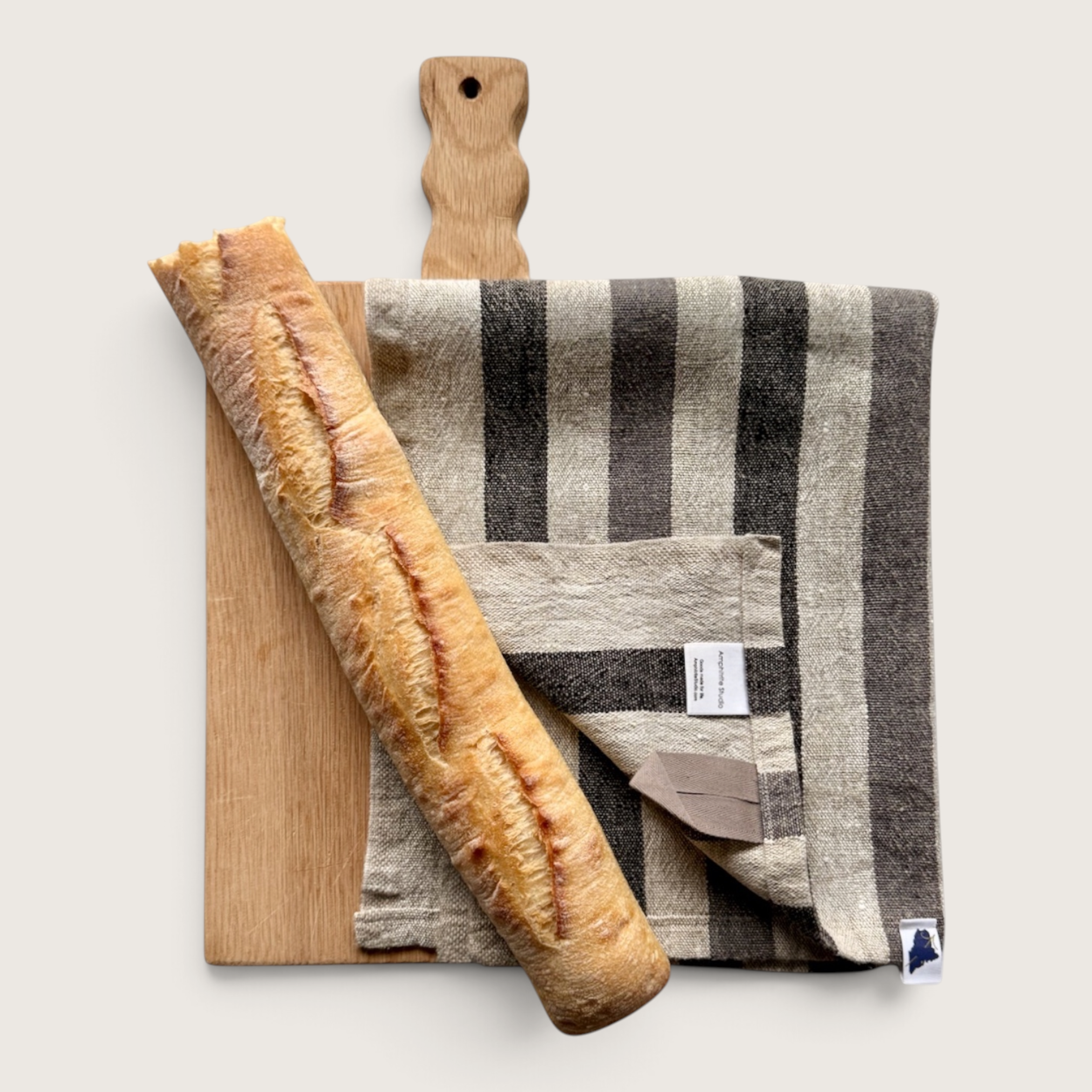Rough Linen Hand Towel  •  Multi-Gray Wide Stripes