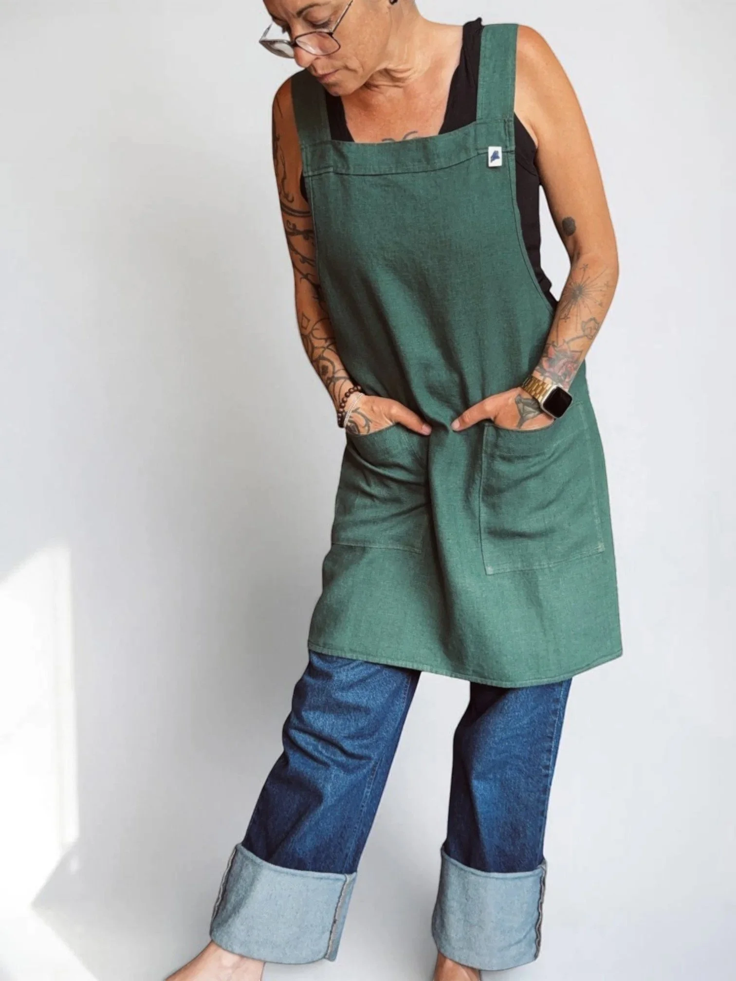 Emerald Linen Crossback Apron