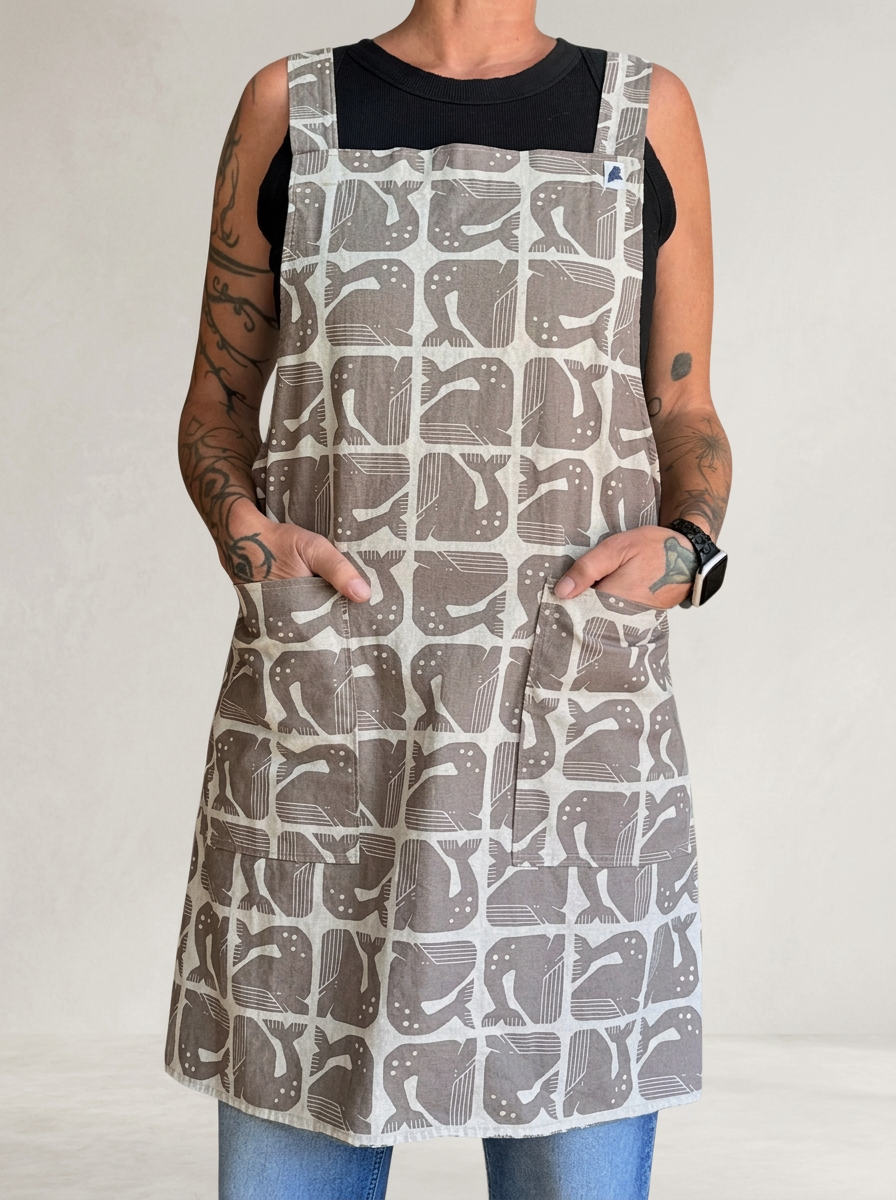 Whales By The Seaside Crossback Apron • Linen/Cotton Heavyweight