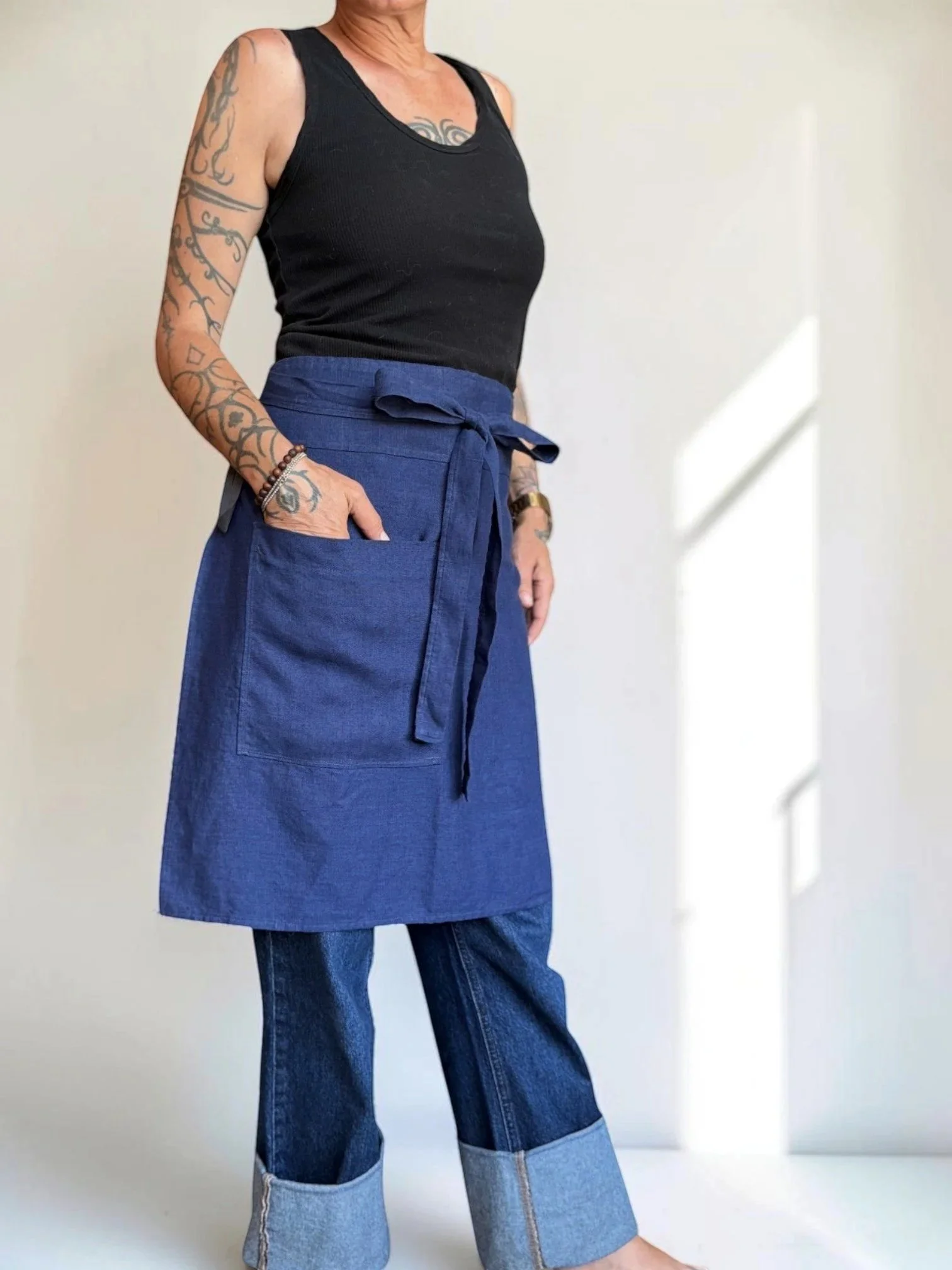 Blueberry Bistro Apron w/Pocket • 100% Linen