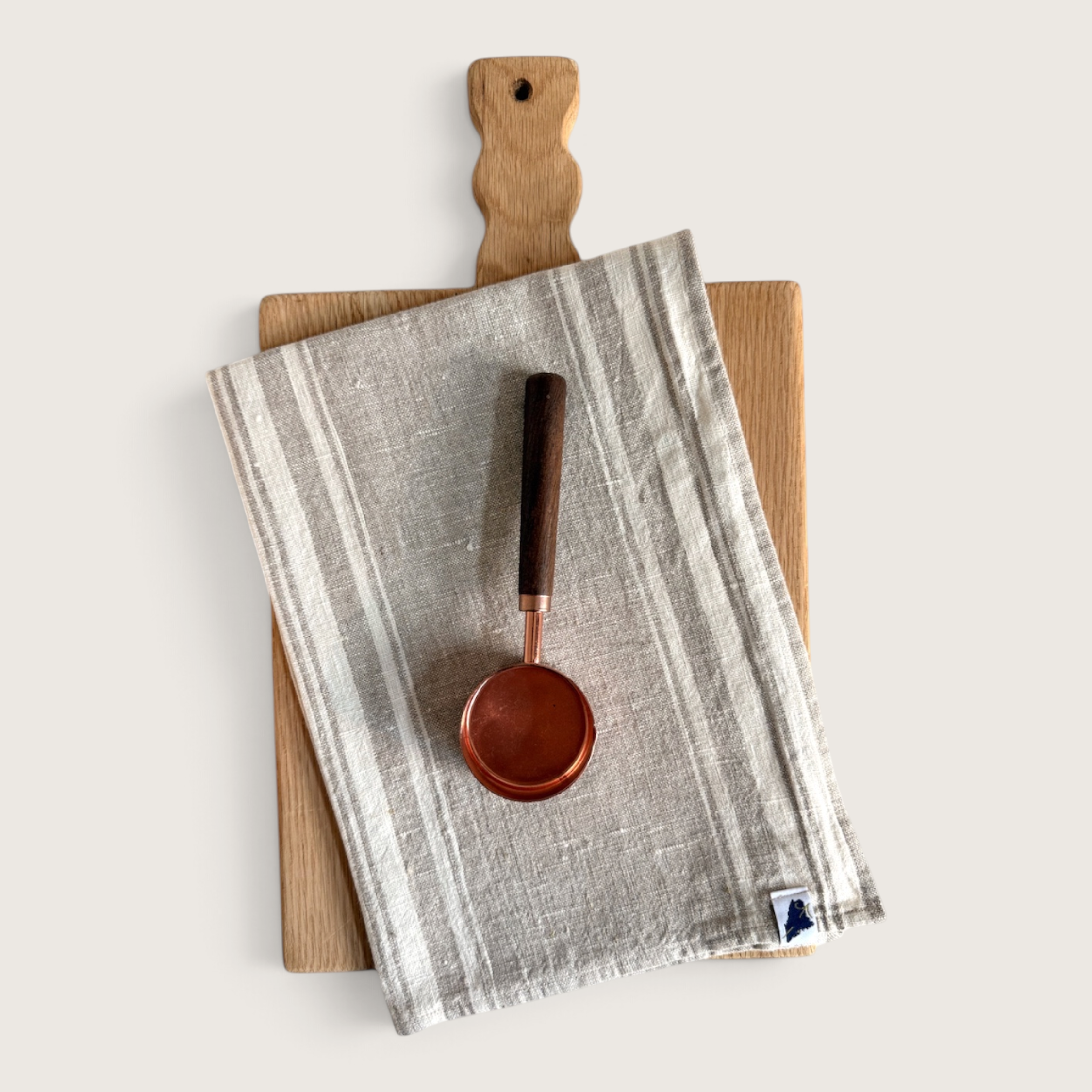 White & Flax Striped Kitchen Towel