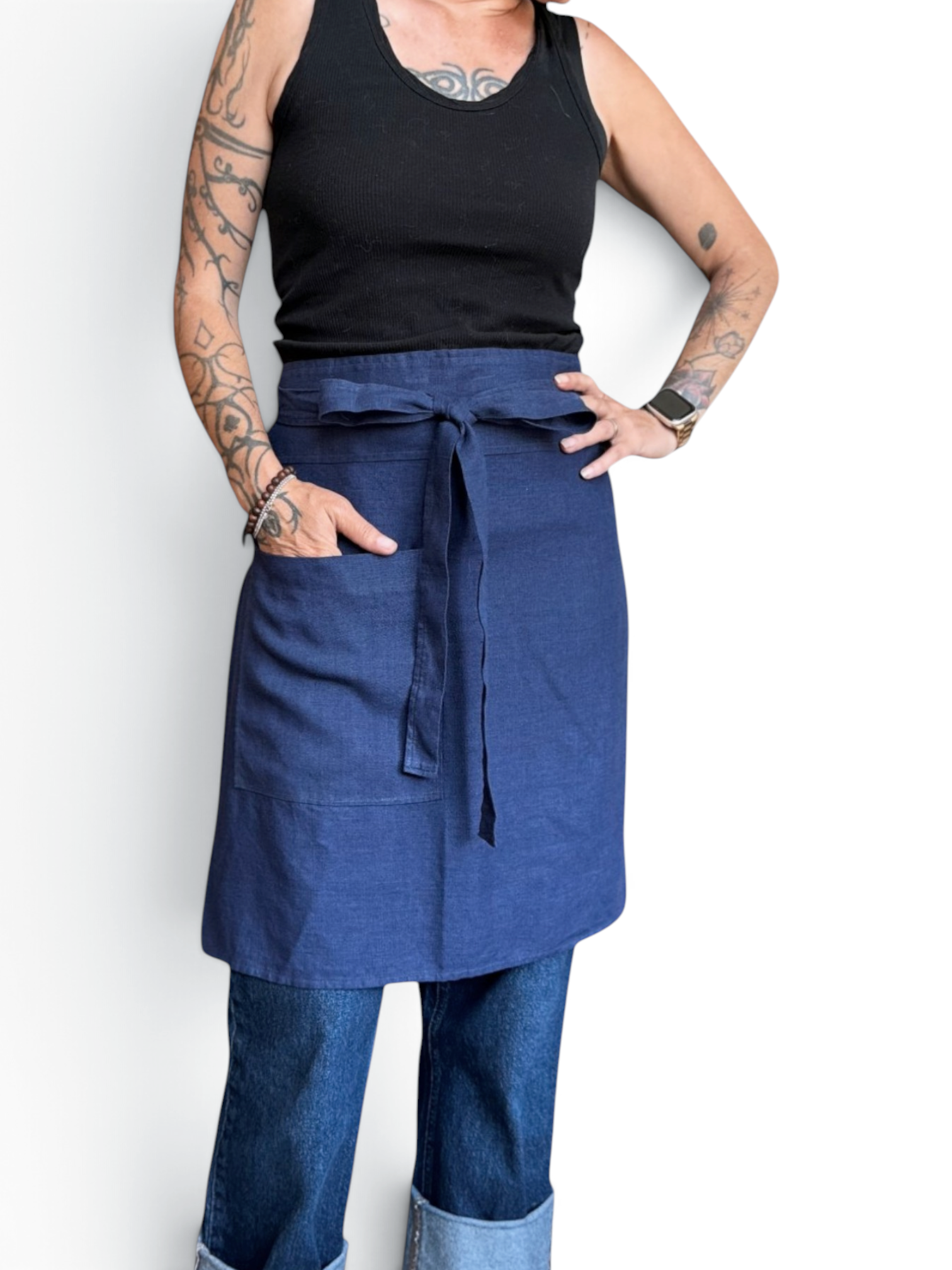 Blueberry Bistro Apron w/Pocket • 100% Linen