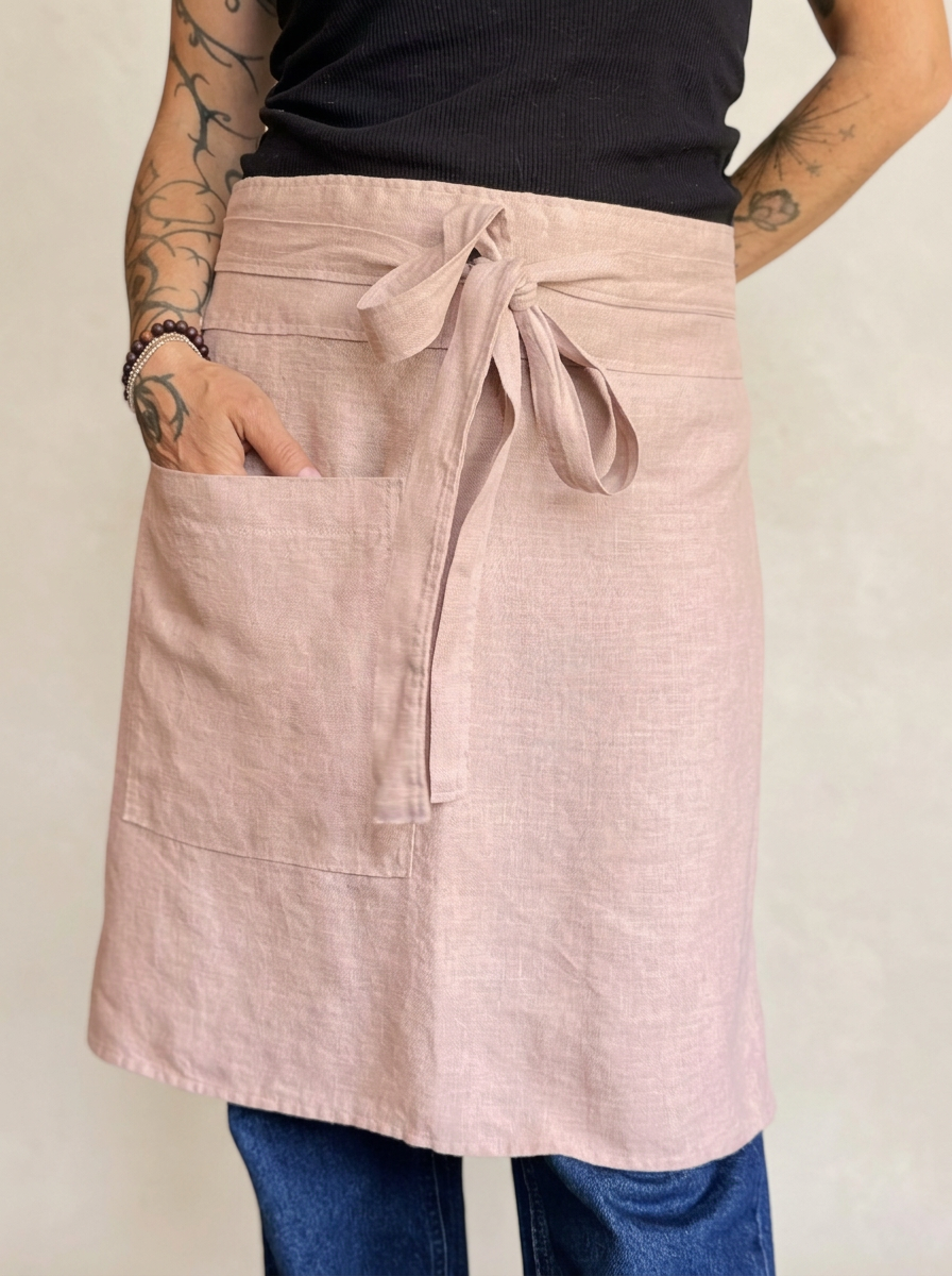 Rose Bistro Apron w/Pocket • 100% Linen