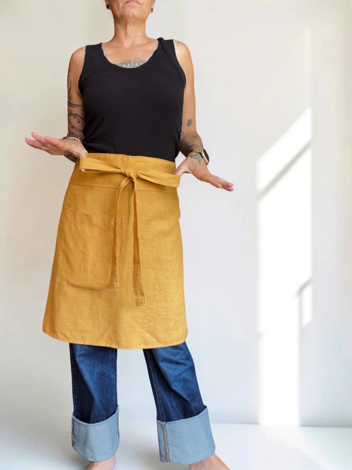 Goldenrod Bistro Apron w/Pocket • 100% Linen