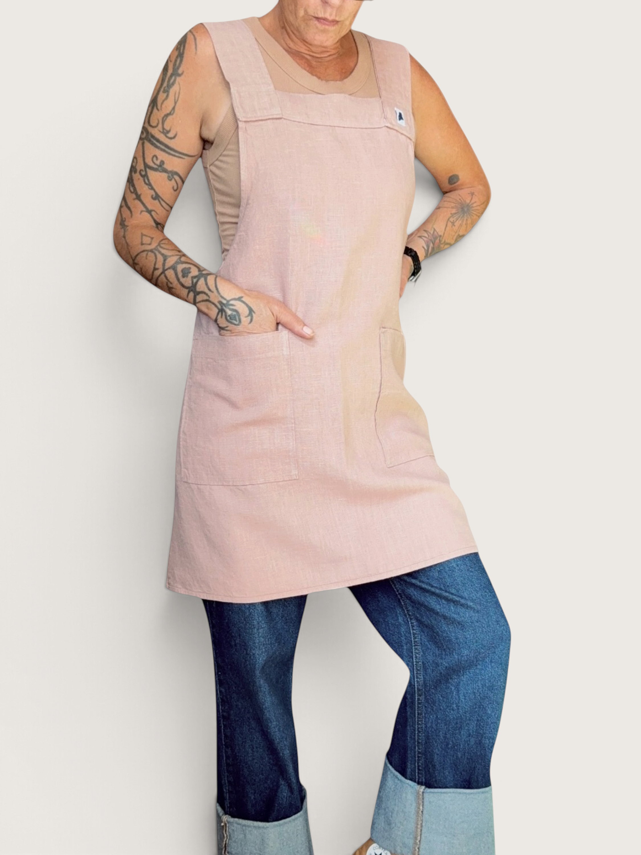 Rose Linen Crossback Apron