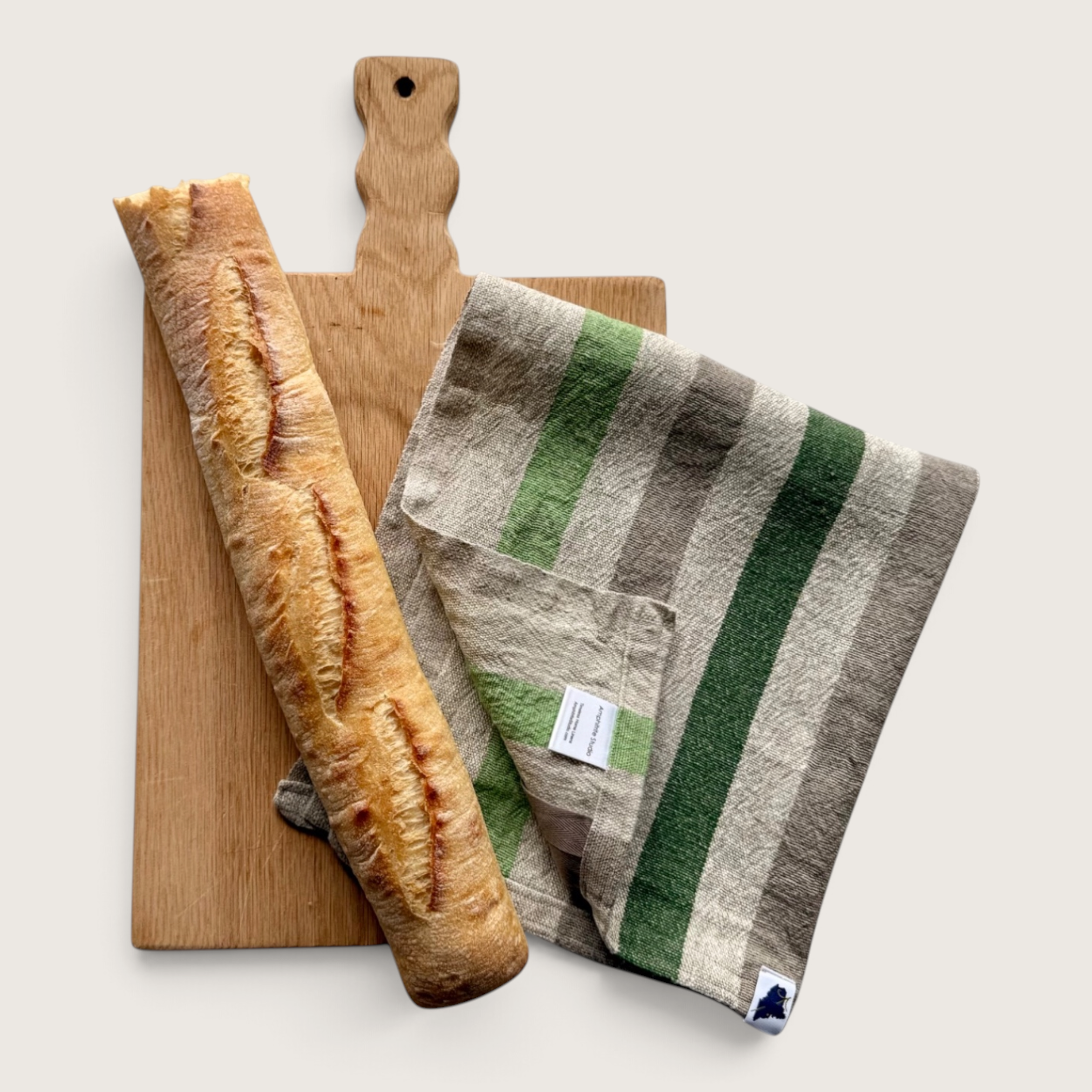 Rough Linen Hand Towel  •  Green Wide Stripe