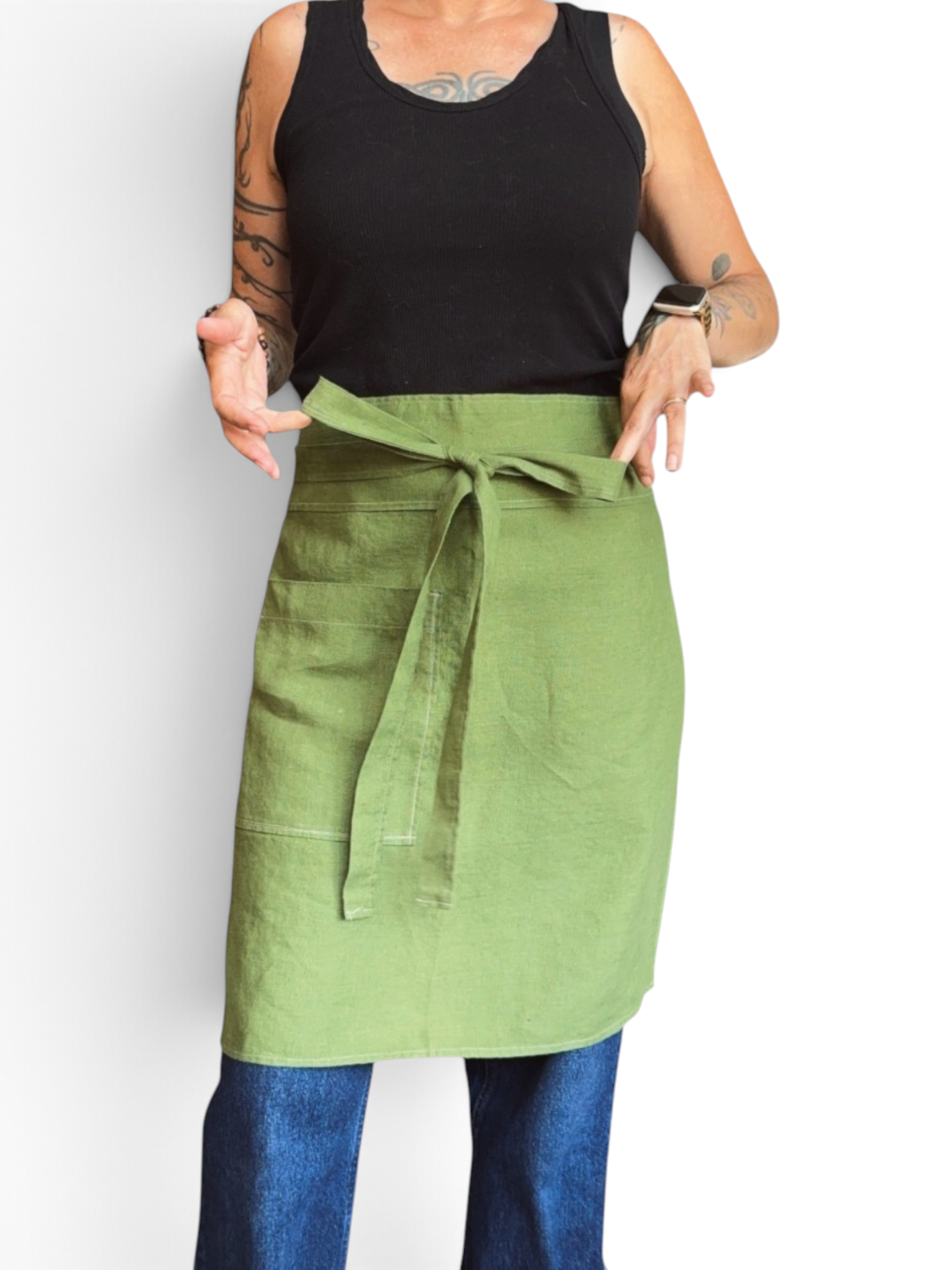 Fresh Peas Bistro Apron w/Pocket • 100% Linen