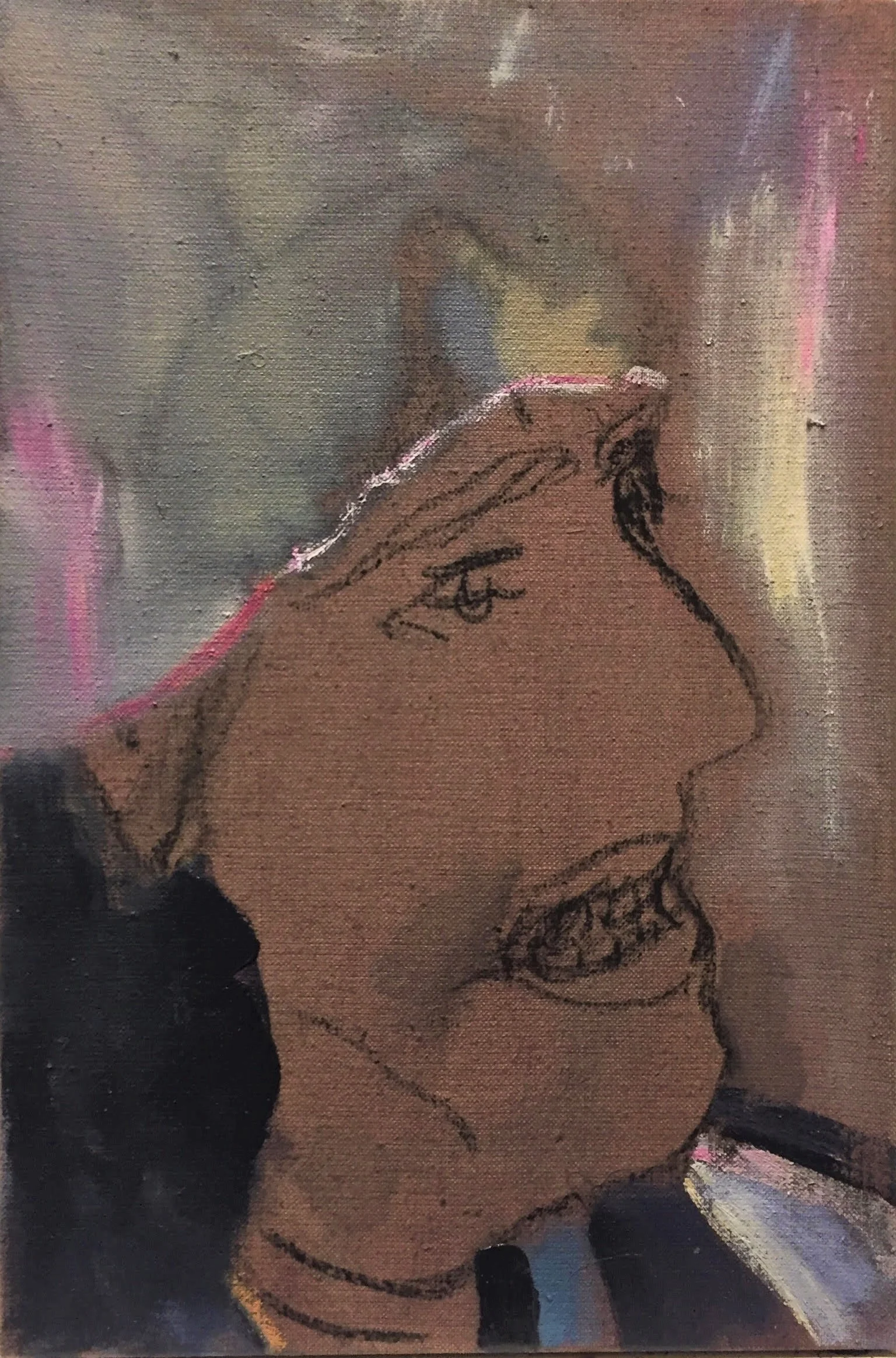 "Gold in sight" oil and charcoal on linen. 38 x 25cm. 2018.