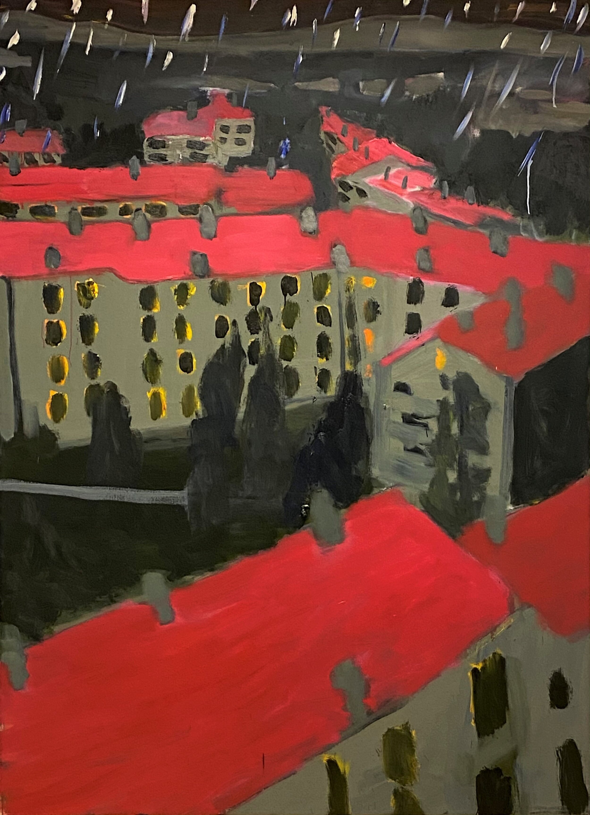 "Apartments at Night" Oil on canvas. 185 x 135cm. 2020