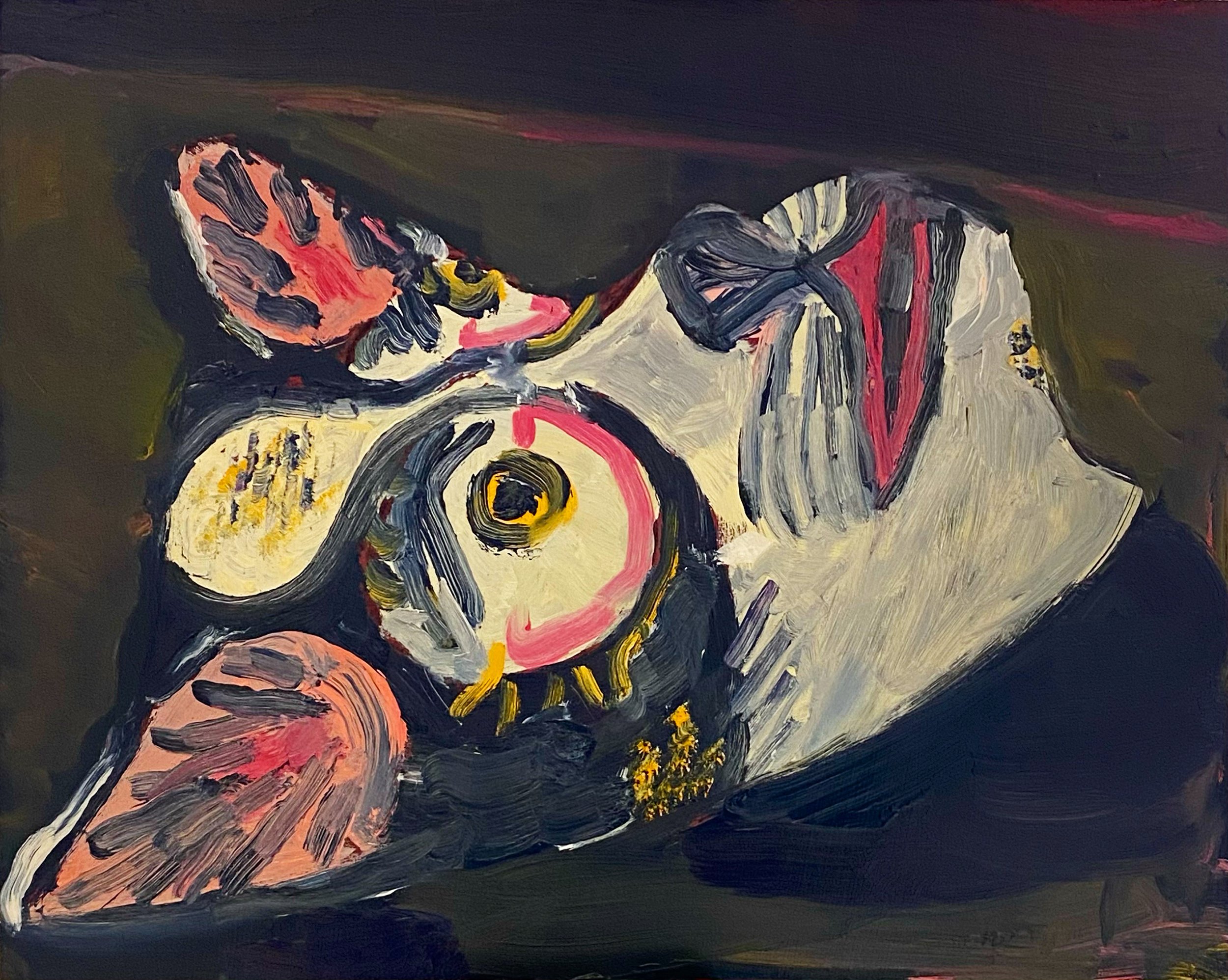 "Cat Mask" Oil and acrylic on panel. 40 x 50cm. 2021