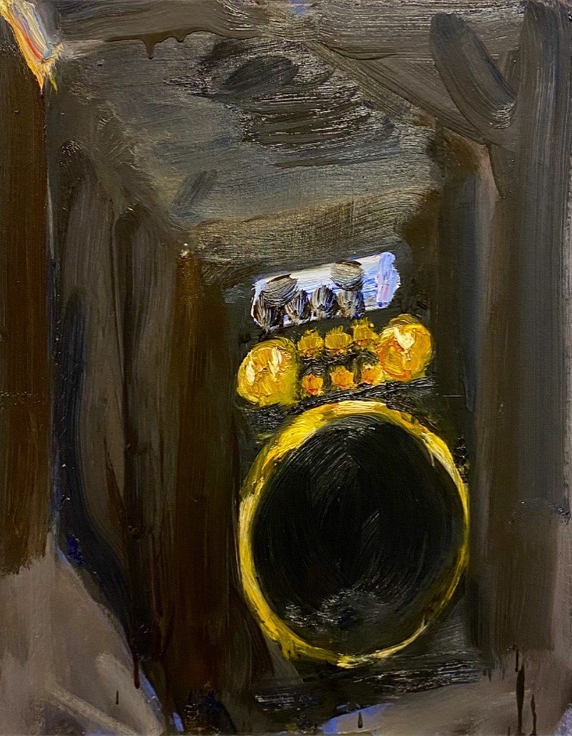 "Radio" Oil and acrylic on panel. 50 x 40cm. 2022
