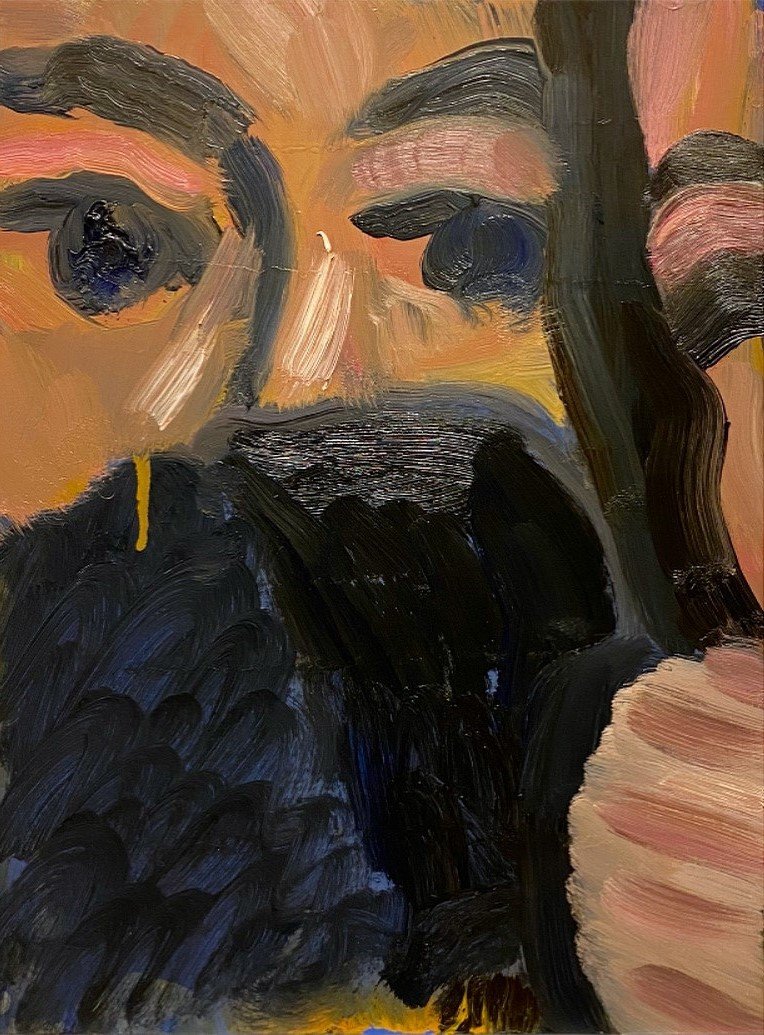 "Street Scene" Oil and acrylic on panel. 40 x 30cm. 2022