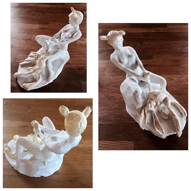 Come on BugsB, fired terracotta, gesso and shellac 2014. 18x13x19cm. Available for purchase. #art #sculpture #original #artforsale #artist #artistsoninstagram #oneofakind #terracotta #clay #figurativeart #bunny #stuffedanimals #form #norwegianart #no