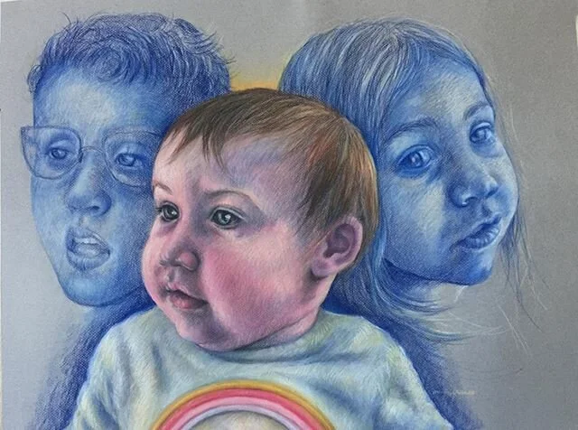 Commission, March 2020. Pastels on Canson Mi-Teintes. #art #portrait #commission #artwork #artistsoninstagram #baby #family #sisters #cansonpaper #pastel #artonpaper #portrett #kunst #tegning #drawing #babygirl #norge #norway #openforcommissions #nor