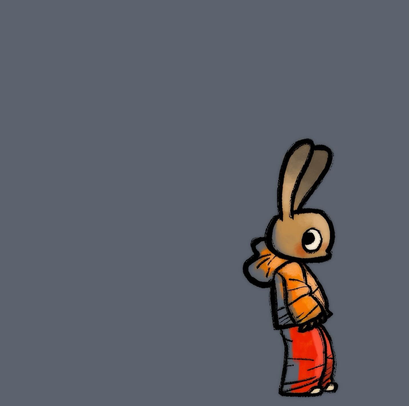 My rabbit OC. He usually carries a giant magic sword around. But not today, apparently. 

#tankard #drawing #procreate #rabbit