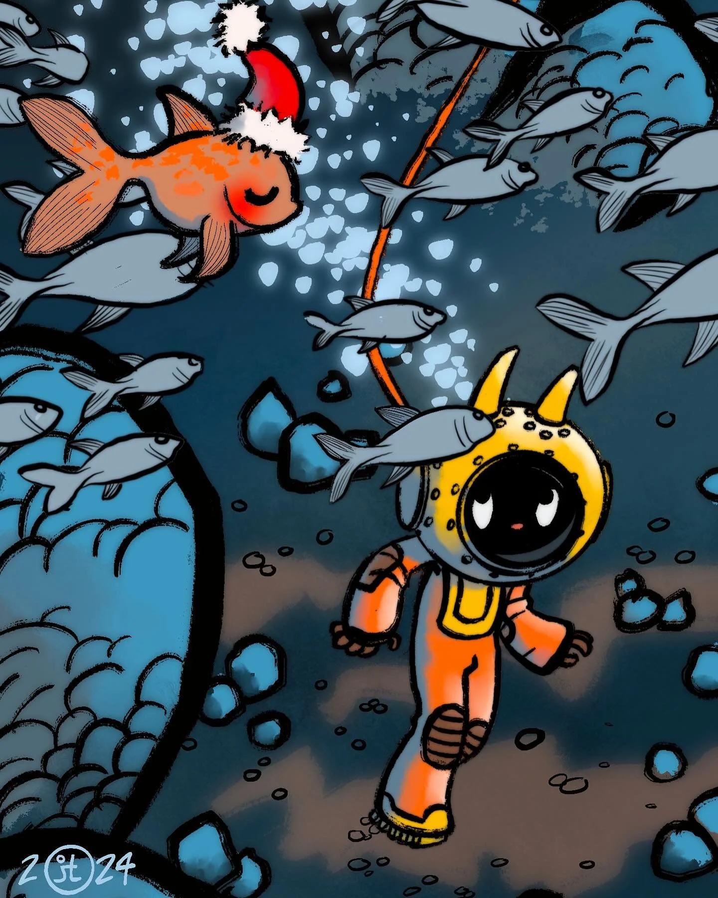 Christmas fish. I dunno, it&rsquo;s weird. 

#fish #art #christmas #tankard #procreate #jeremytankard #sketch #cat #underwater #diving