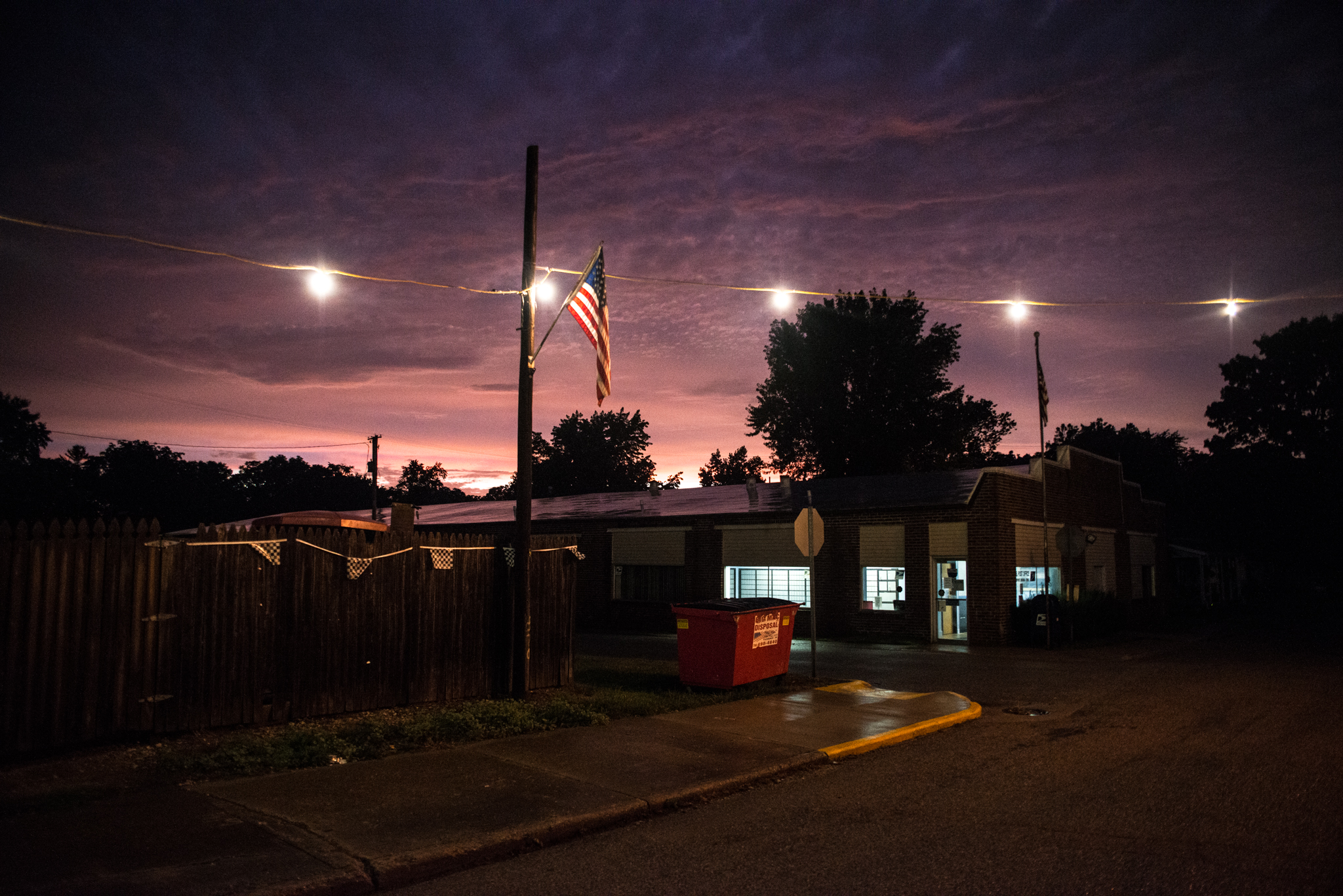 A brilliant sunset fades after a thunderstorm in Newport, Indiana. Residents said they did not have trouble voting because the small-town atmosphere means poll workers know all the townspeople, making it easier to prove their identity at the polls. Indiana was the first state to pass a strict photo ID law.